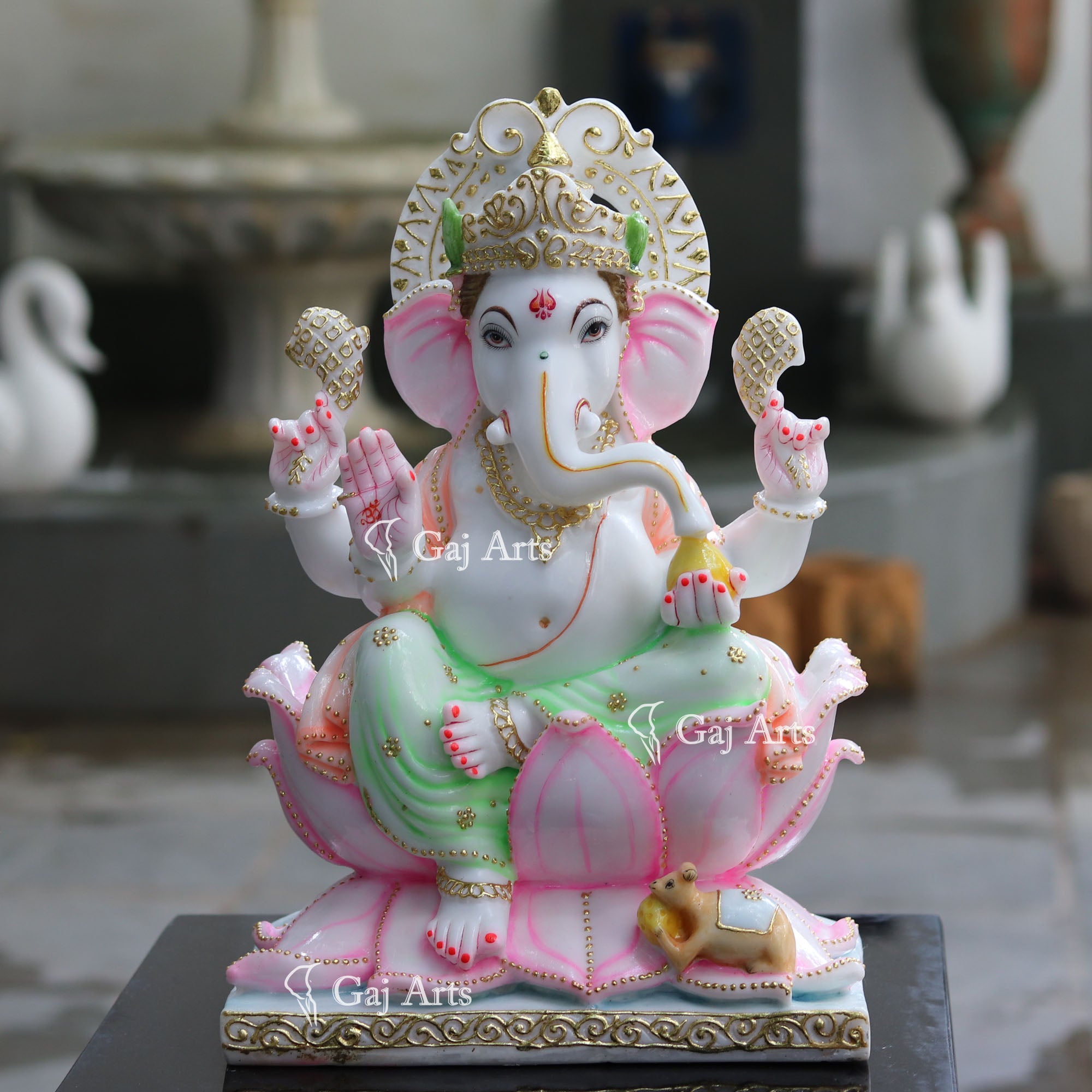 White Marble Ethiopia Ganesh Idol | 18 Inch