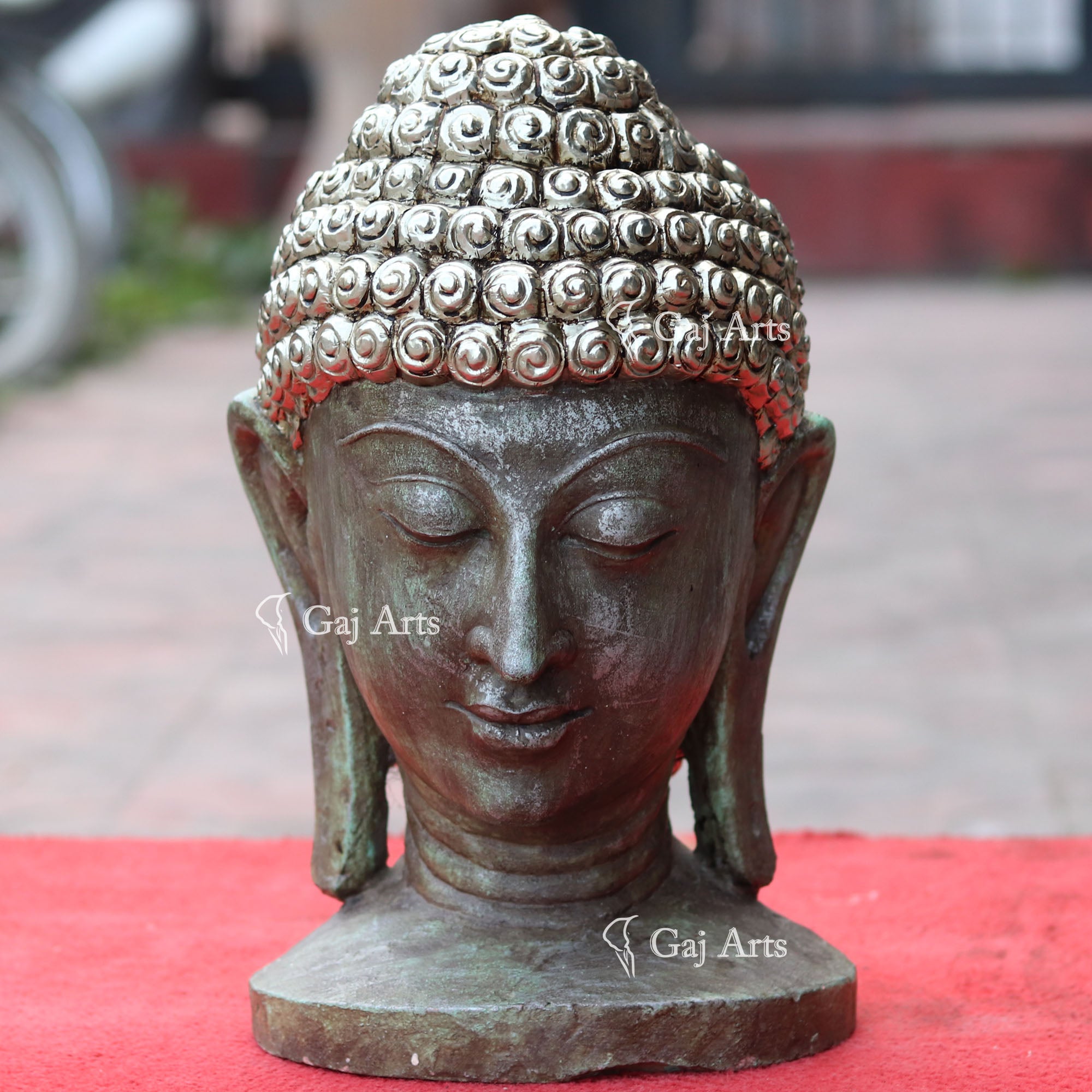 Sandstone Buddha Head Statue | 15 Inch