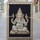 White Antique Finish Marble Ganpati Wall Panel Sea Foam Art | 60 Inch