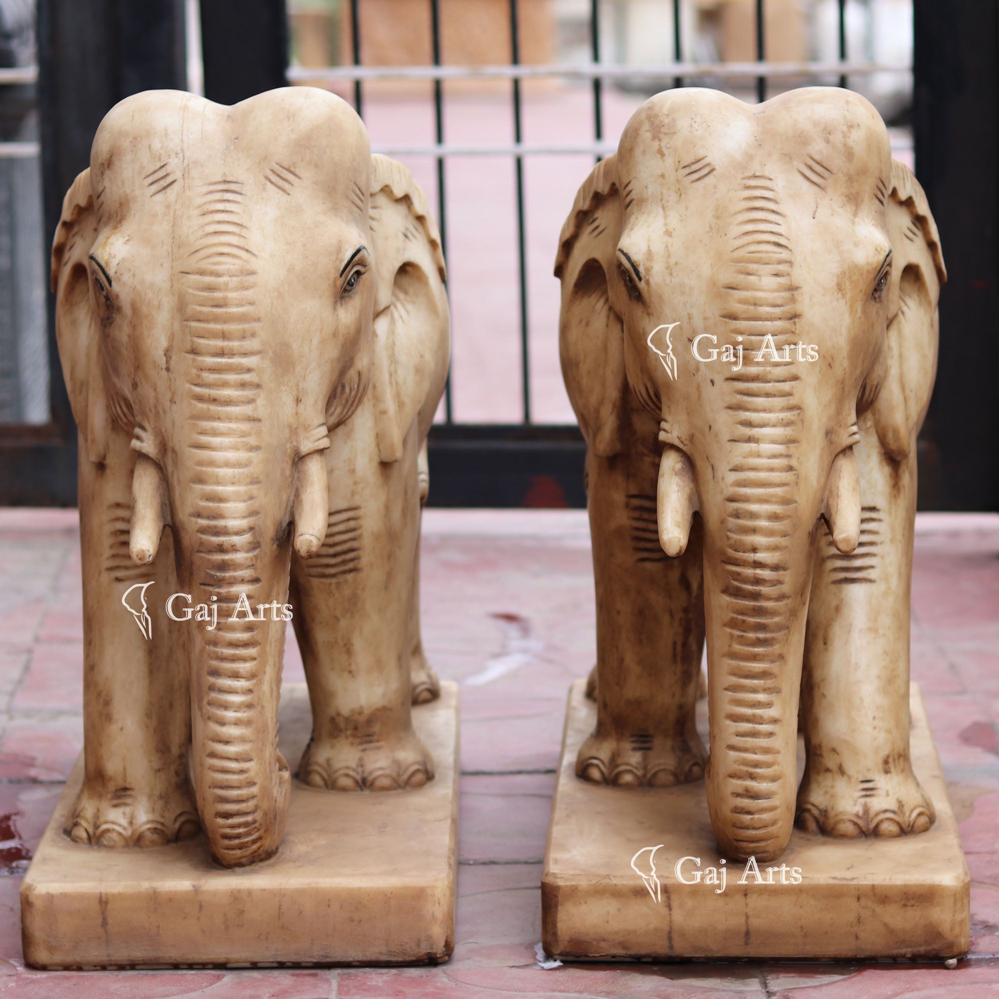 Antique Finish White Makrana Marble Elephant Statue | 24 Inch
