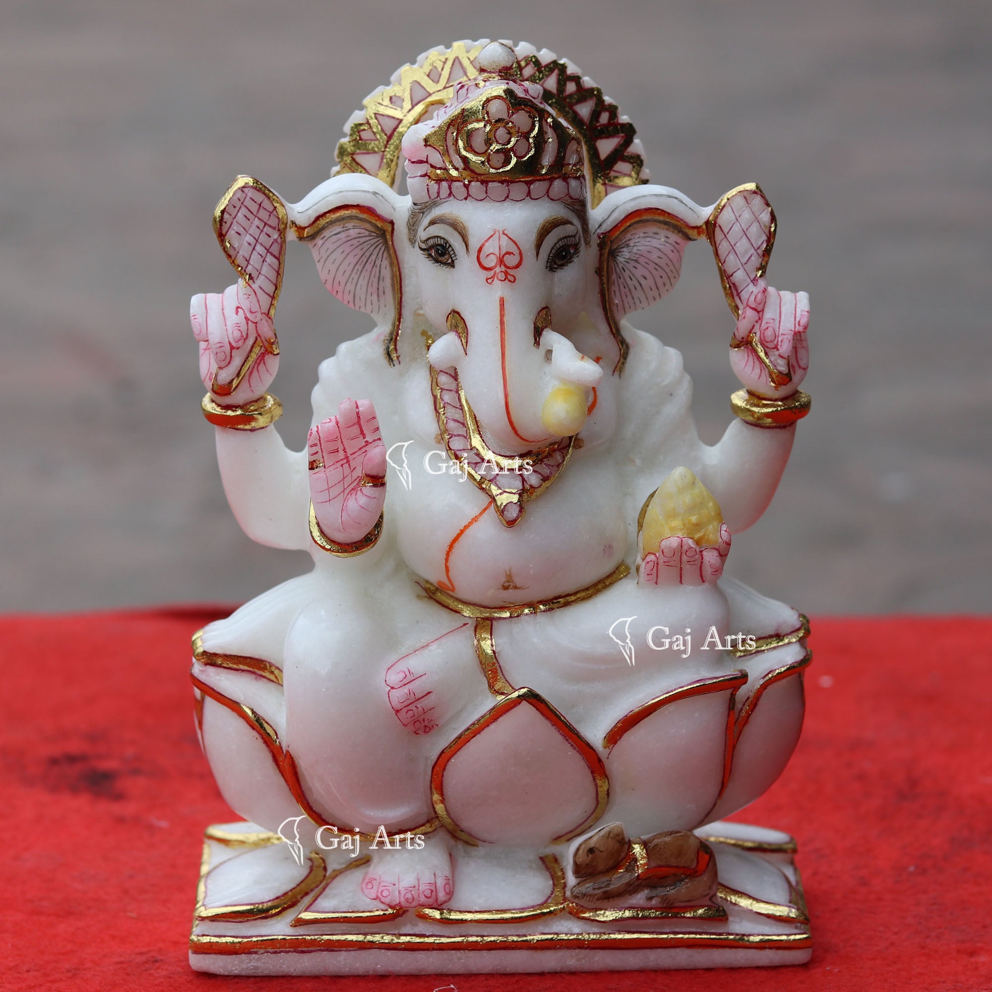 Super White Vietnam Marble Ganesh Idol | 9 Inch
