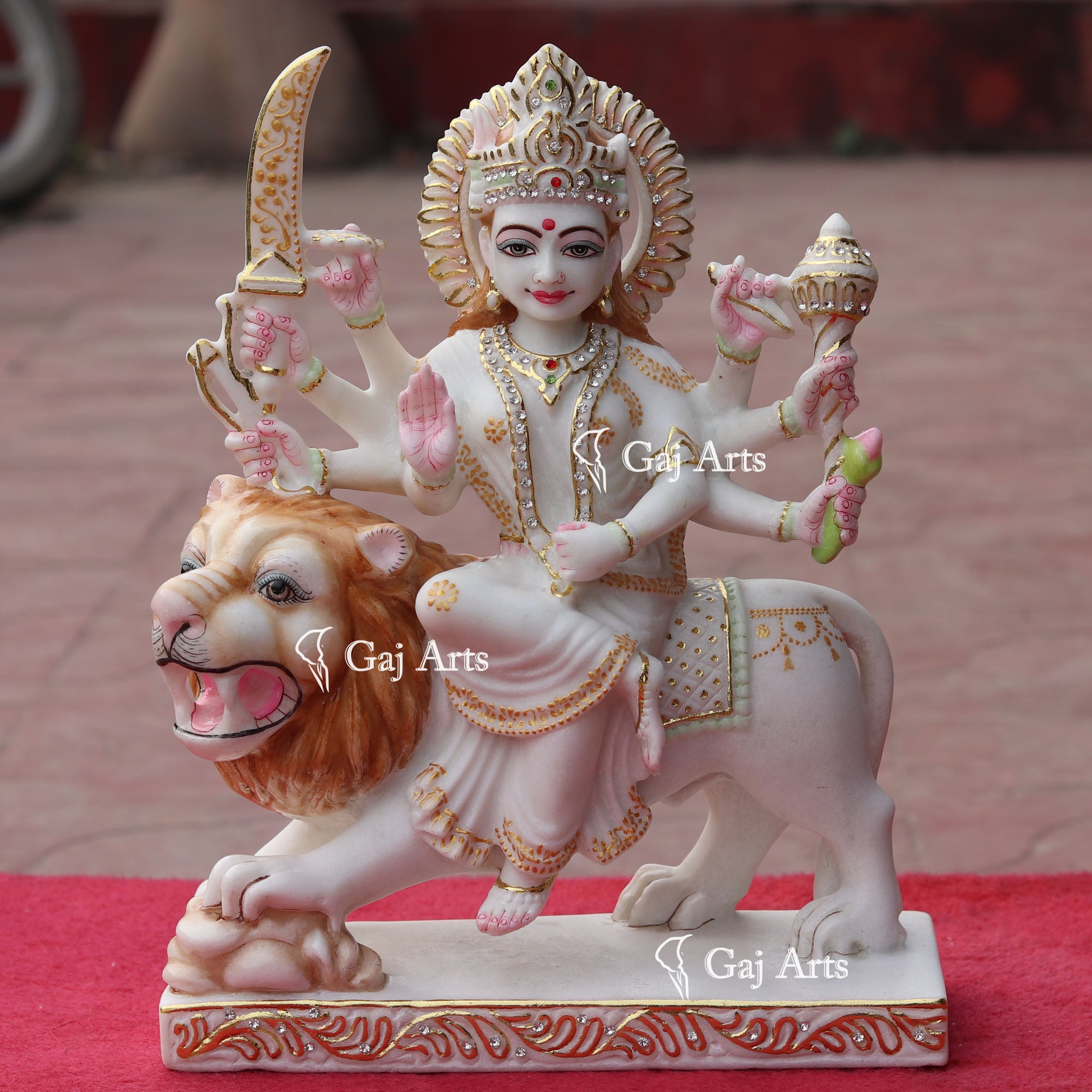 White Makrana Marble Durga Mata Idol | 15 Inch