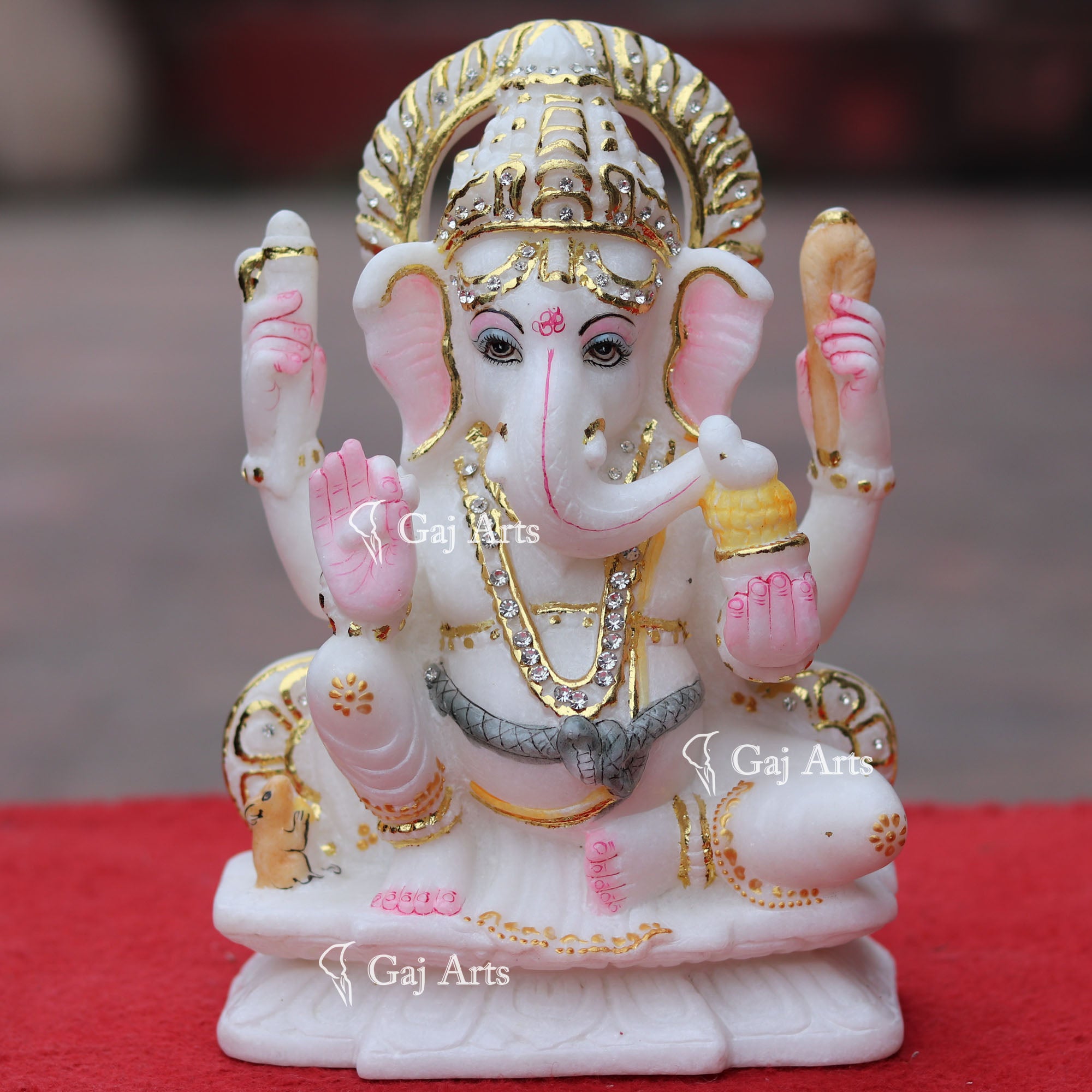 Super White Makrana Marble Ganesh Idol | 9 Inch