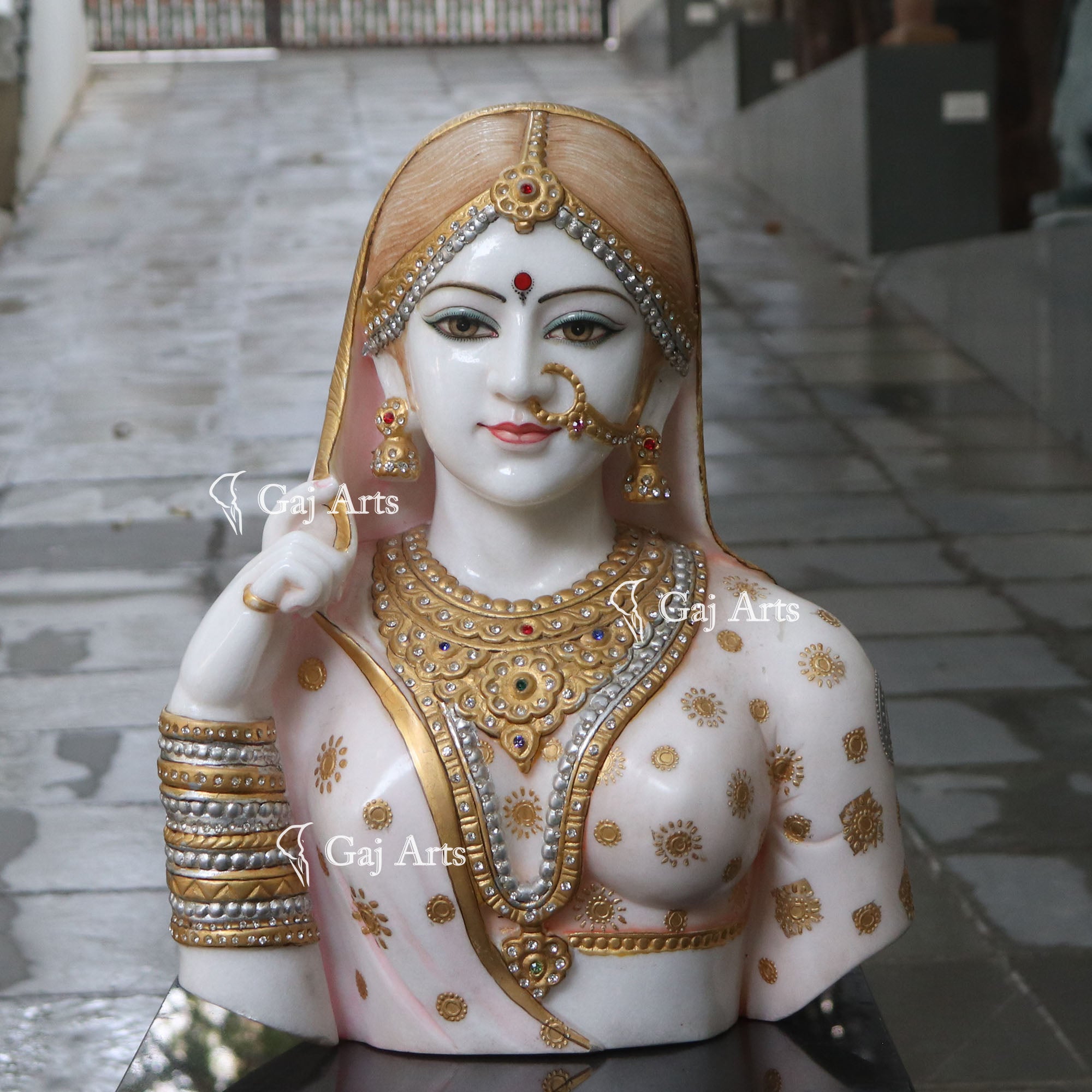 Super White Marble Bani Thani Lady Face Statue | 21 Inch
