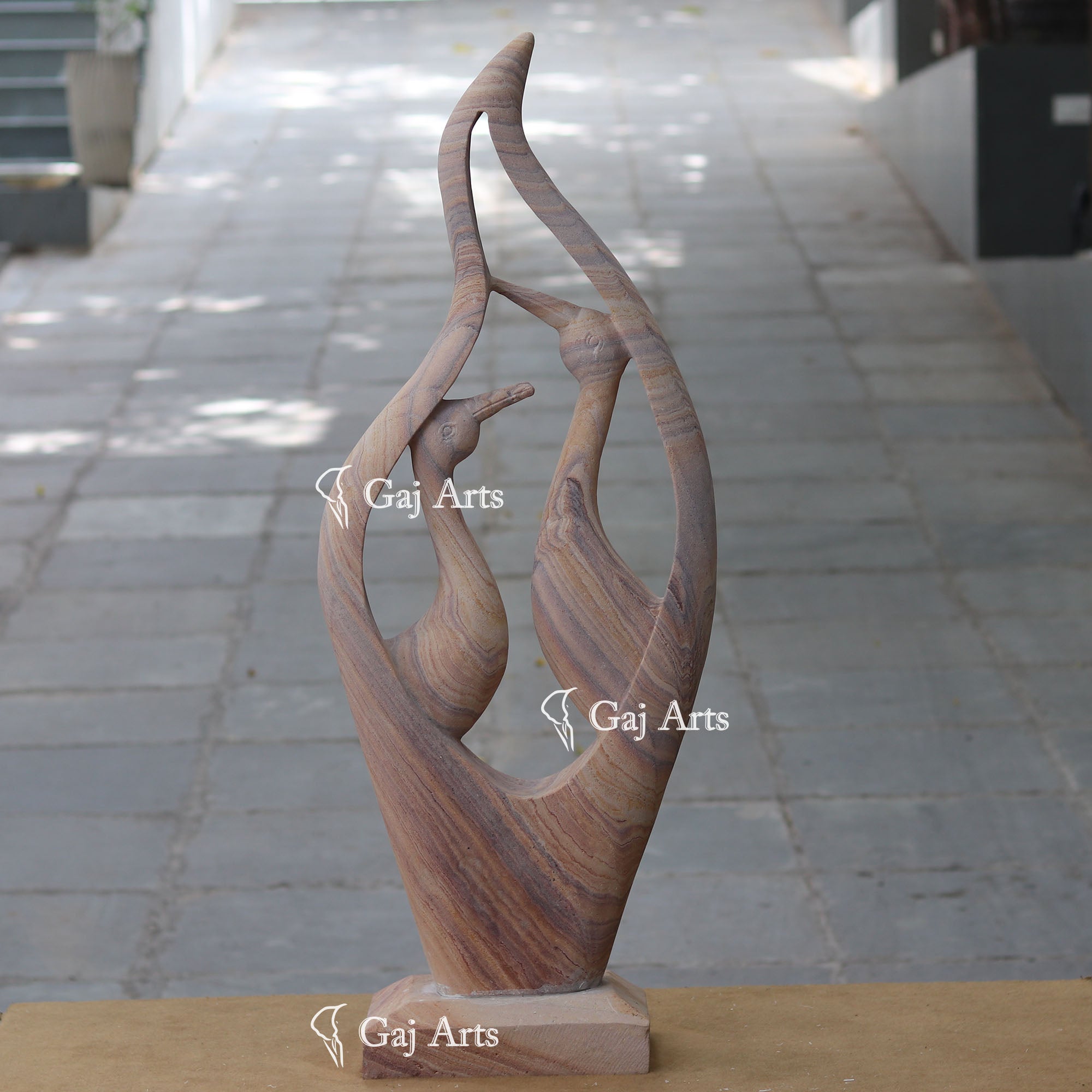 Sandstone Cranes in Harmony Modern Sculpture | 42 Inch
