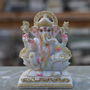 Marble Ganesh Idol with Gold Detailing | 7 Inch