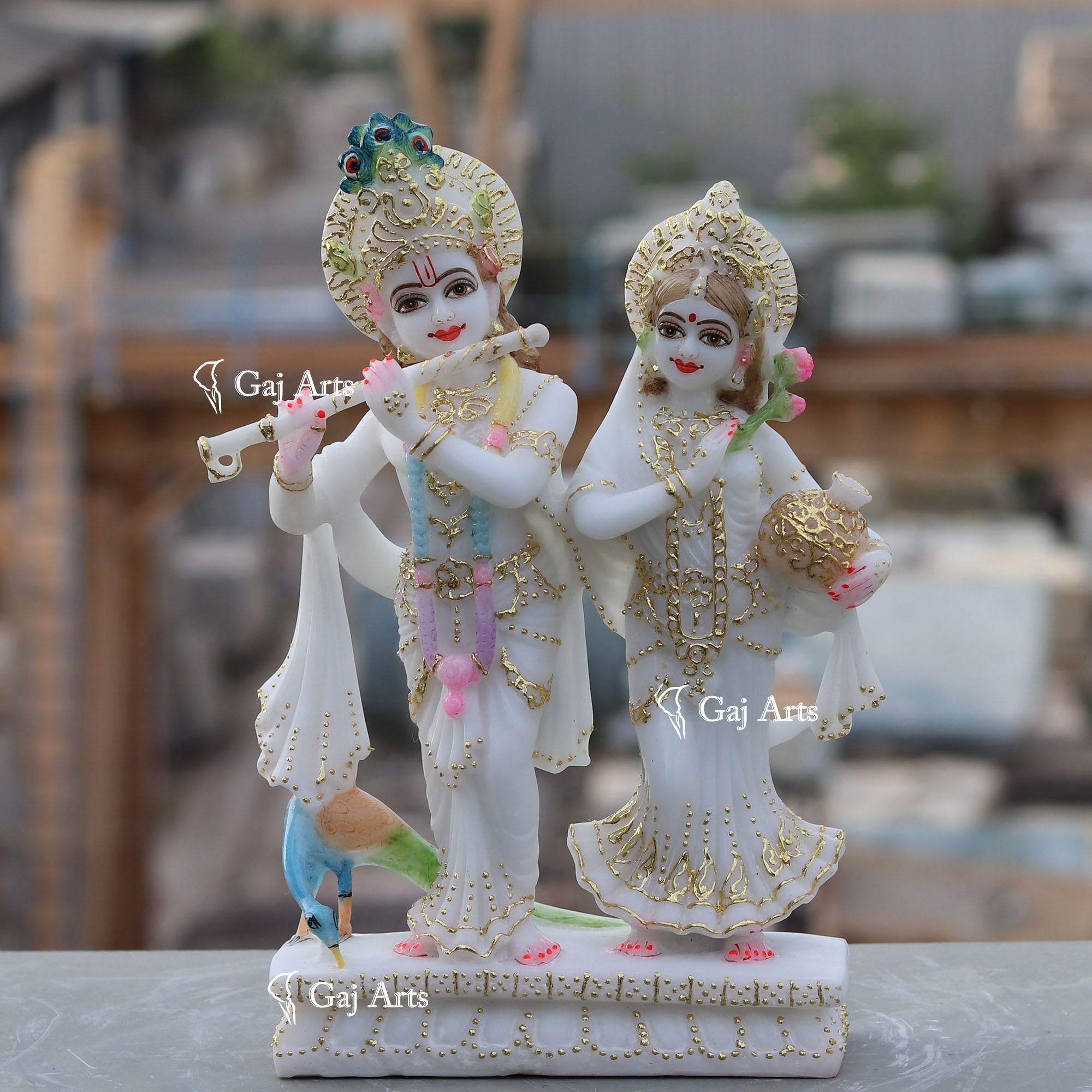 White Marble Ethiopia Radha Krishna Jodi Idol | 12 Inch