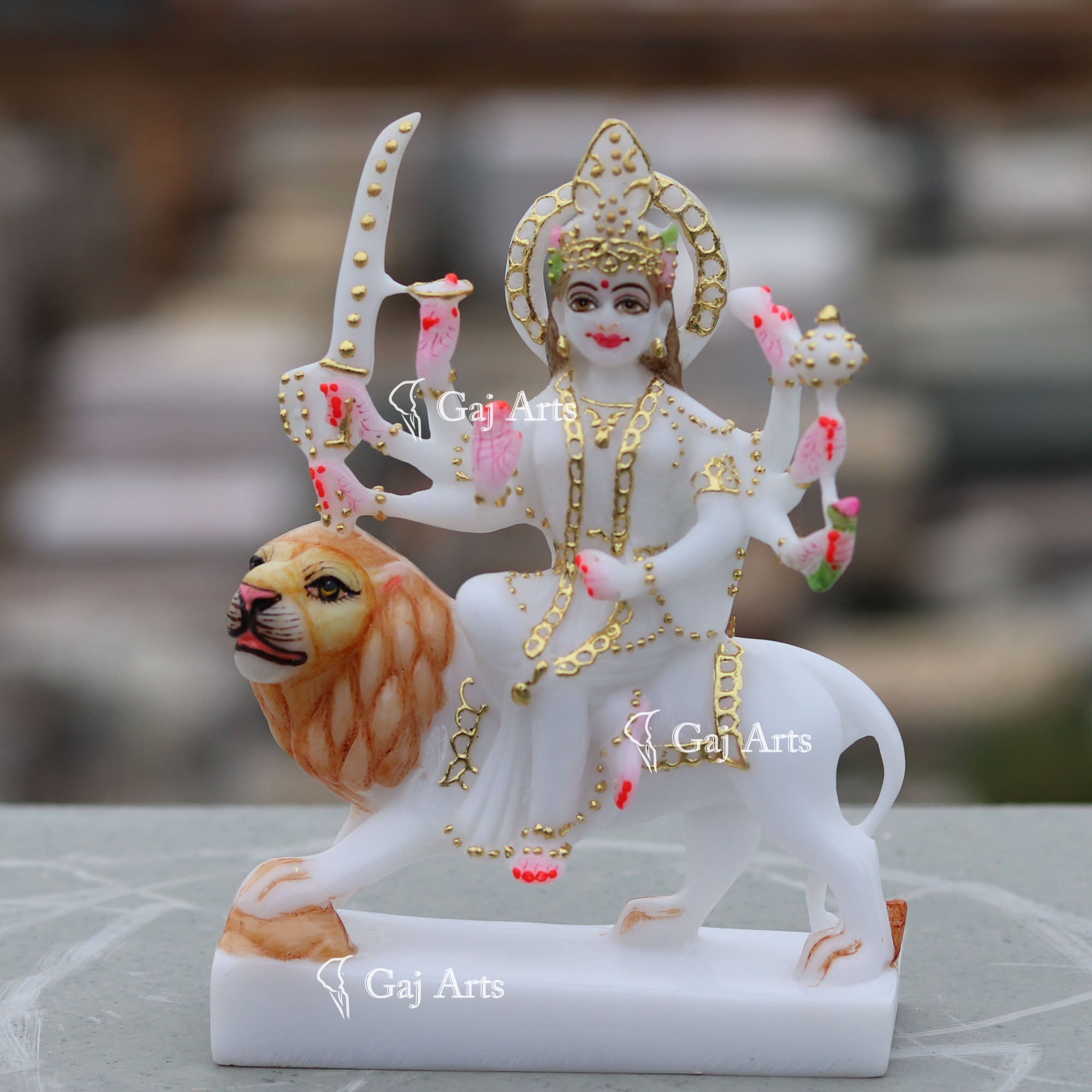 Marble Durga Mata Statue | 7 Inch Gold Work