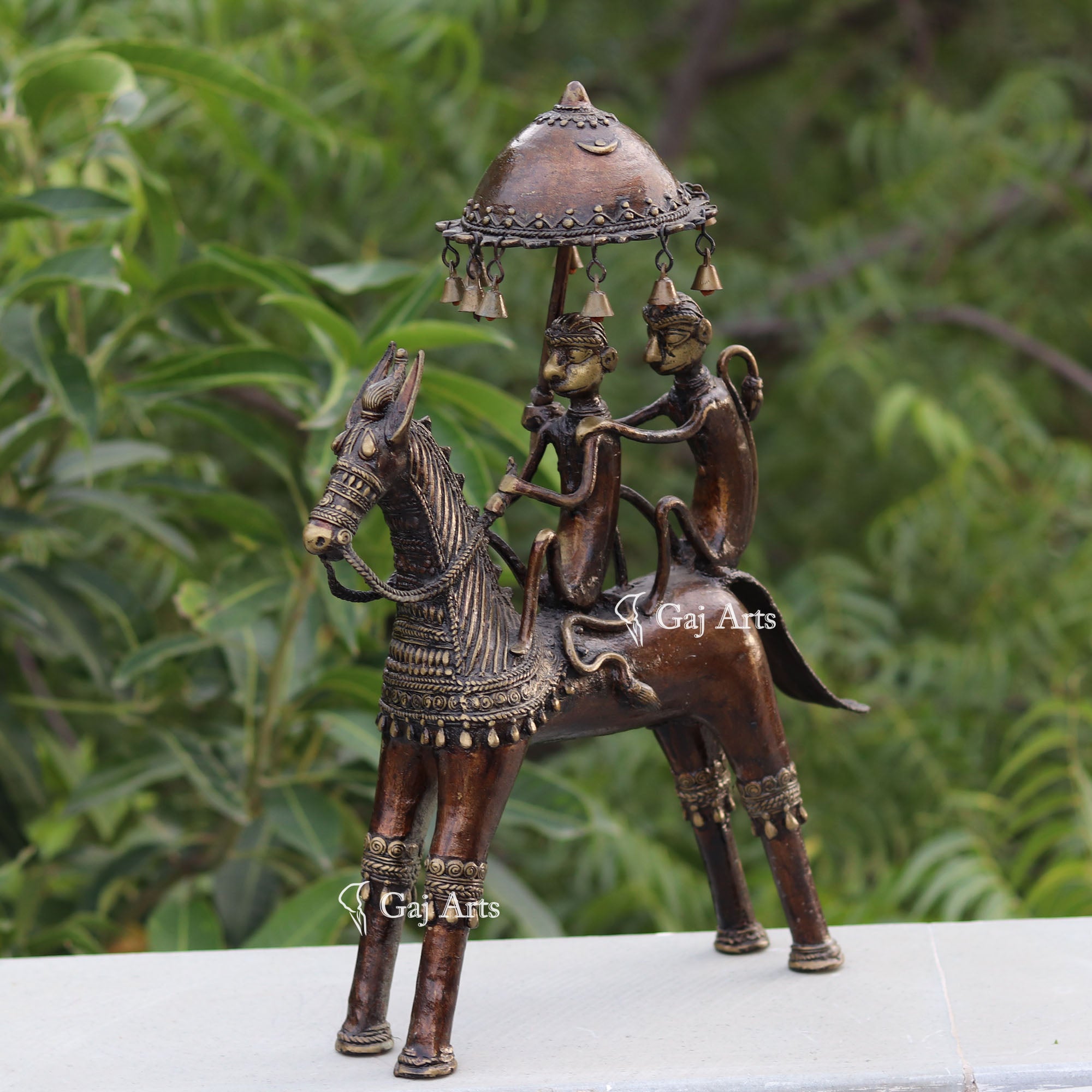 Dhokra Art Horse Monkey Riders Sculpture | 18 Inch