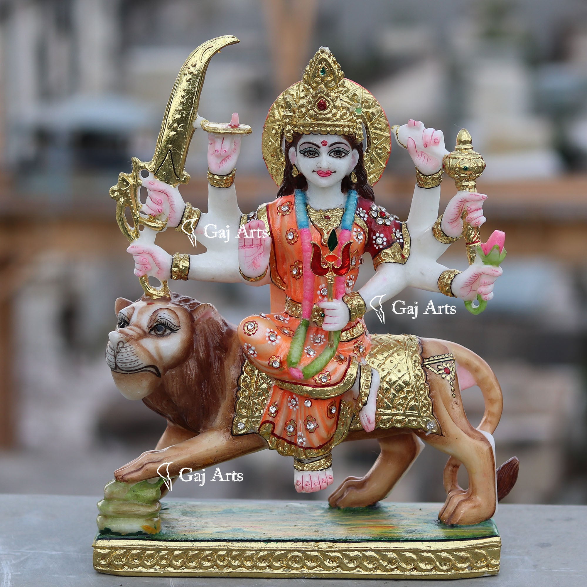 Handcrafted White Marble Durga Maa Idol | 12 Inch