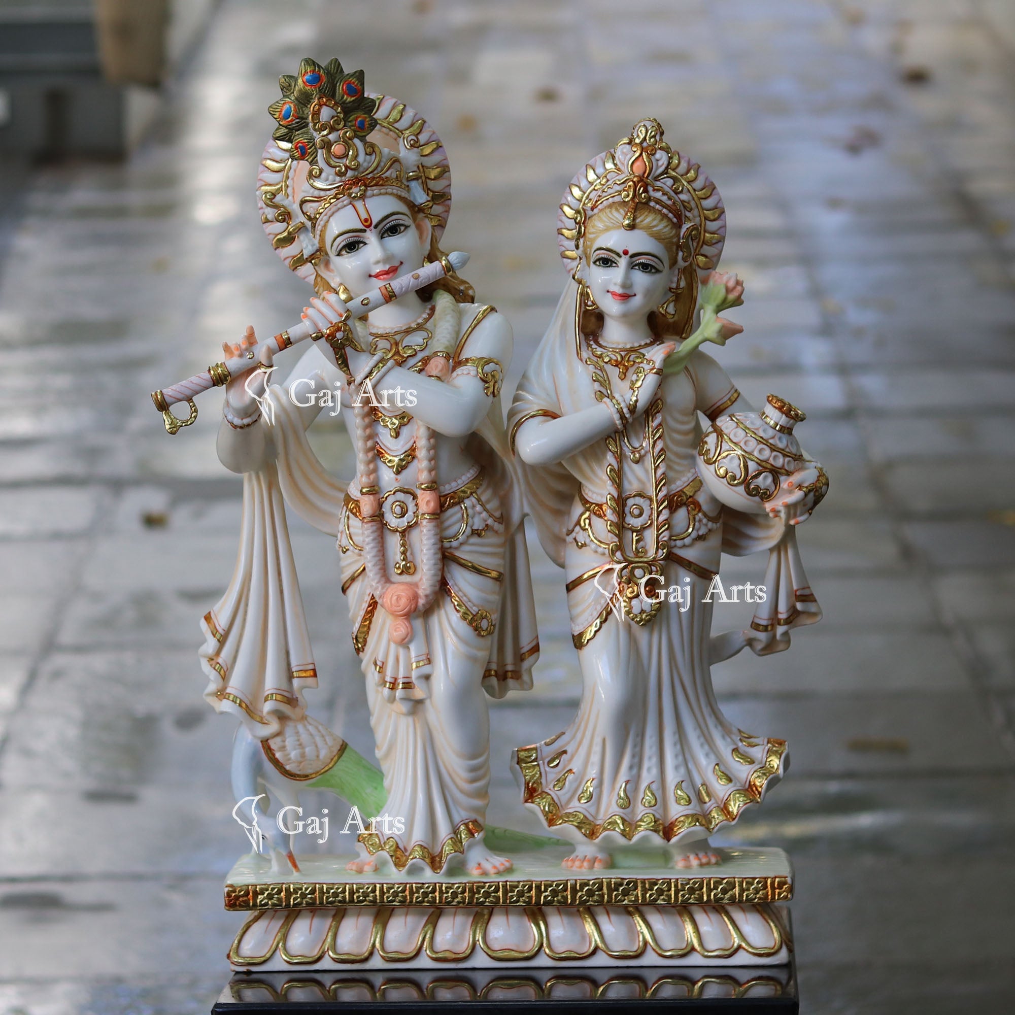 Makrana Marble Powder Radha Krishna Jodi Statue | 27 Inch