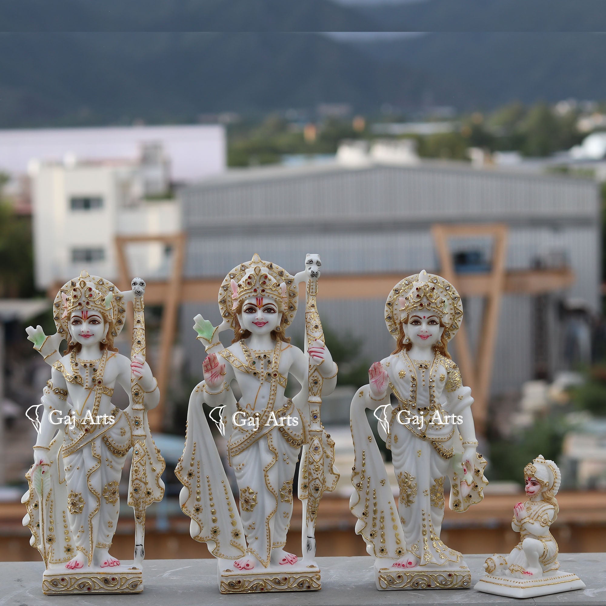 White Ethiopia Marble Ram Jodi Idol | 12 Inch