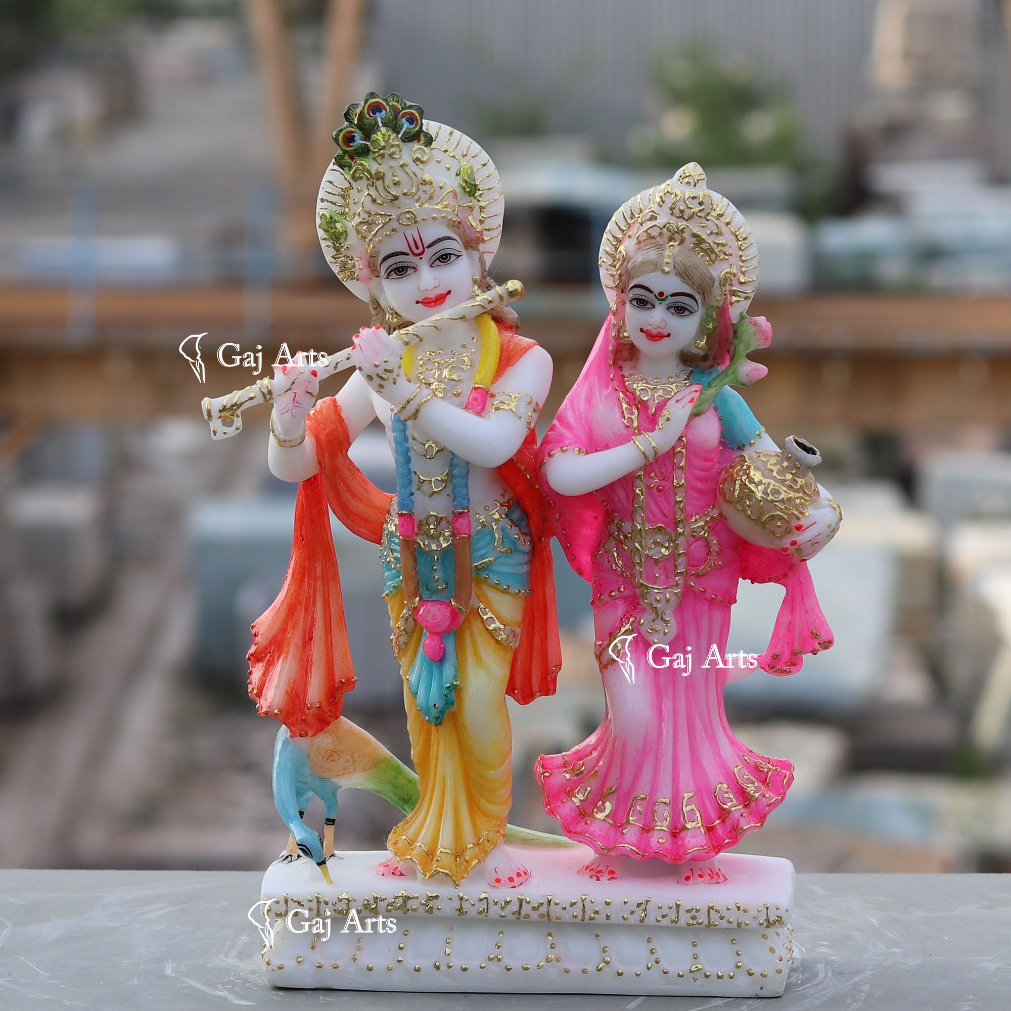 White Marble Ethiopia Radha Krishna Jodi Idol | 12 Inch