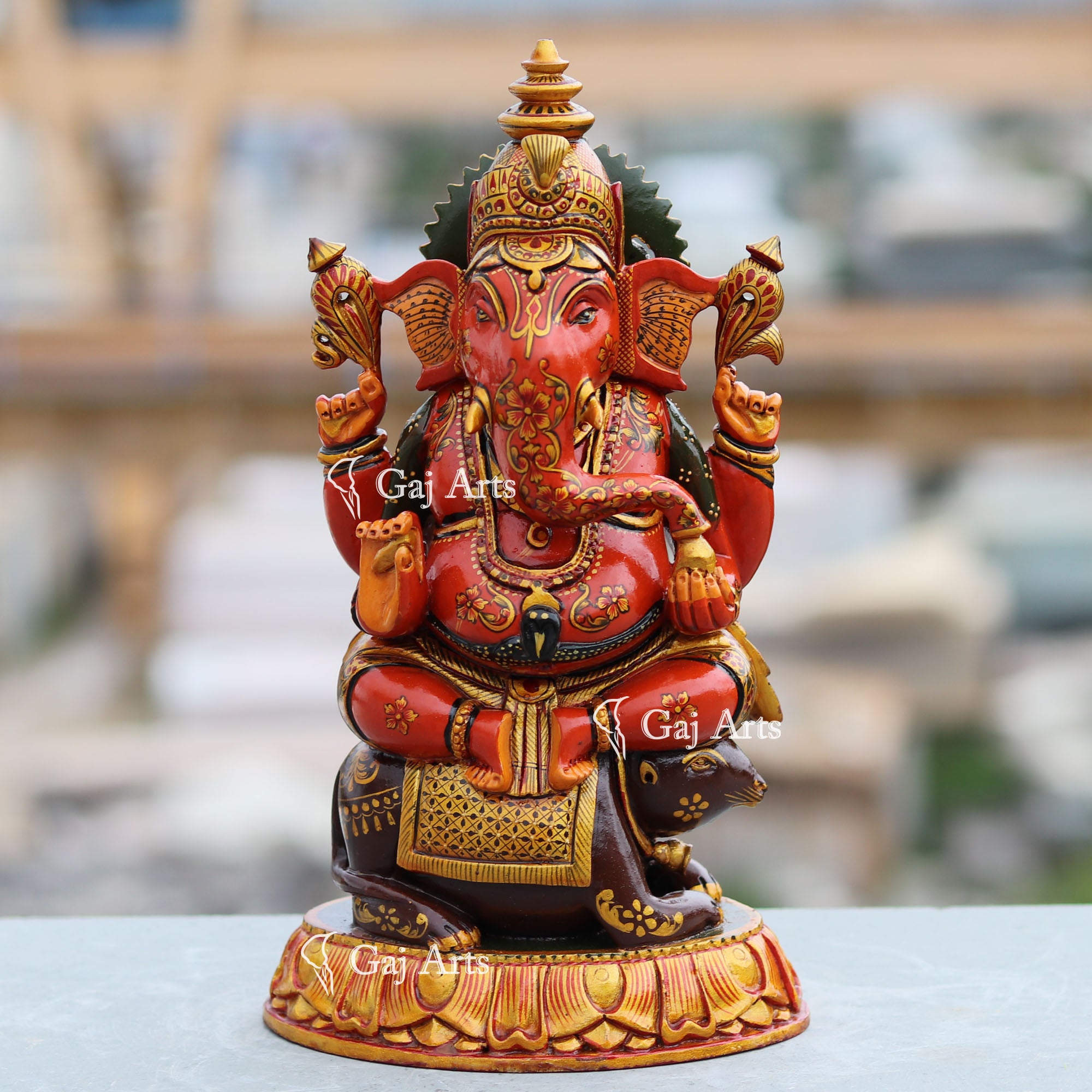 Handcrafted Wooden Ganesh Idol | 12 Inch