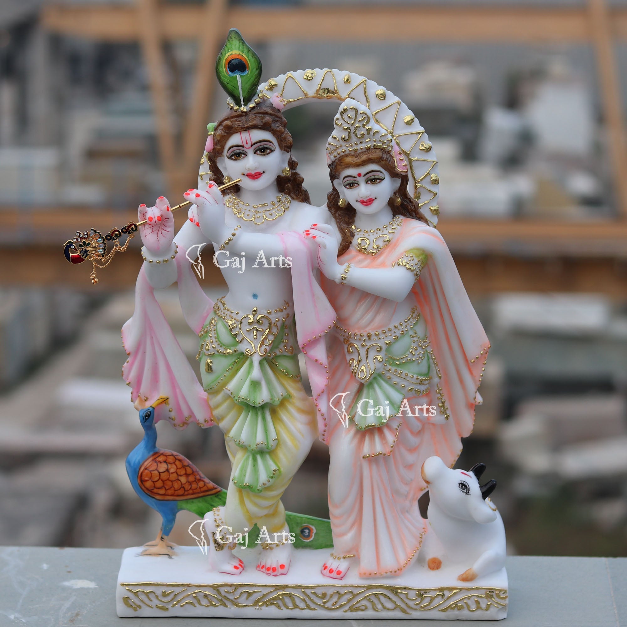 White Marble Ethiopia Radha Krishna Jodi Idol | 18 Inch