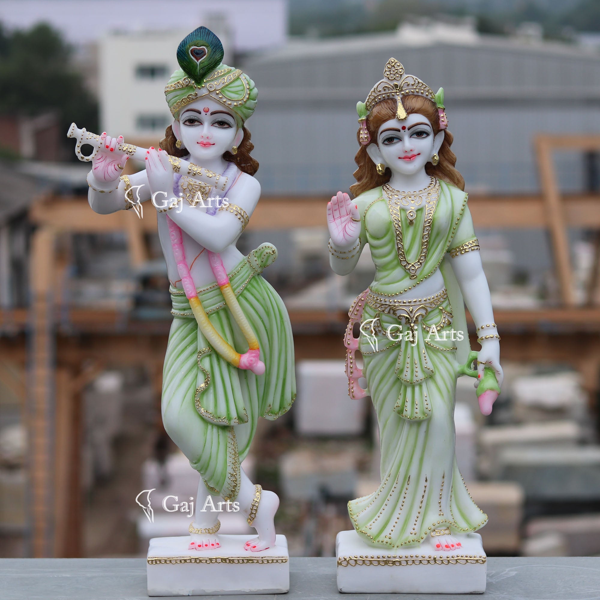 White Marble Ethiopia Radha Krishna Murti | 27 Inch