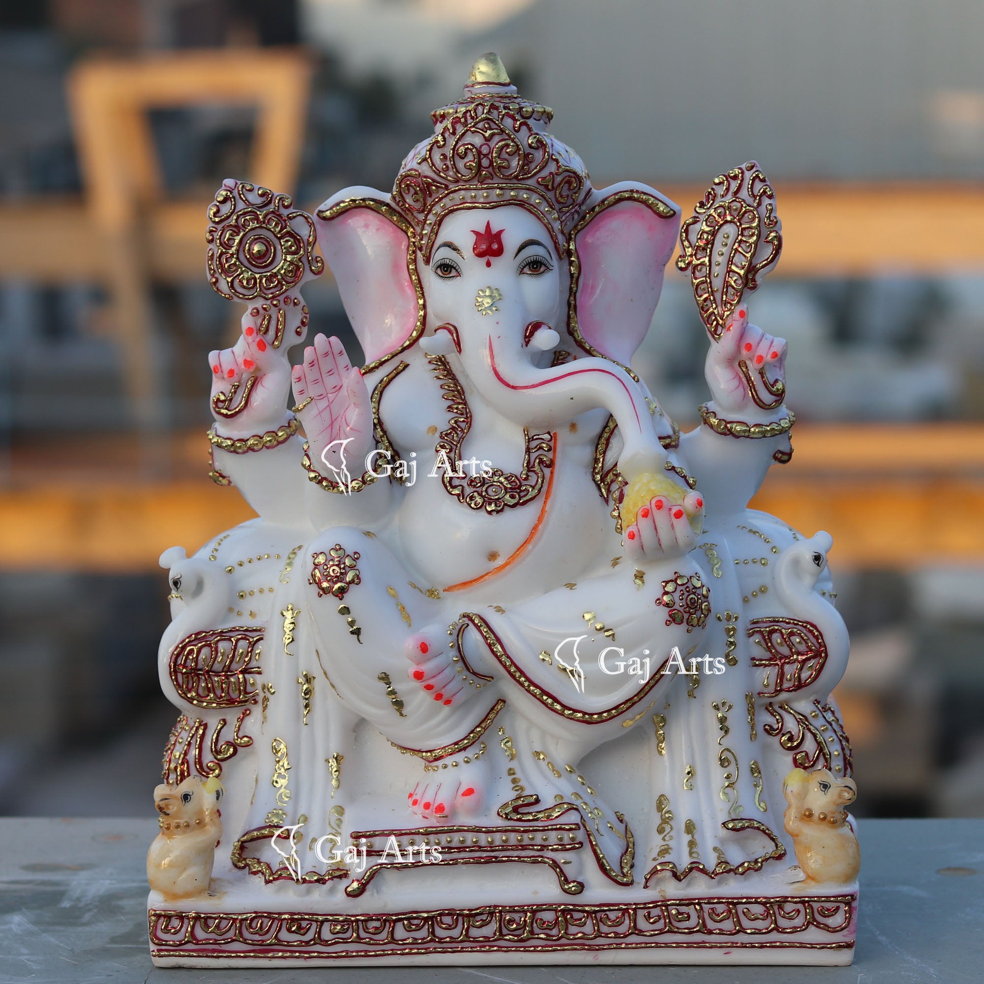 White Marble Ethiopia Ganesh Idol | 12 Inch