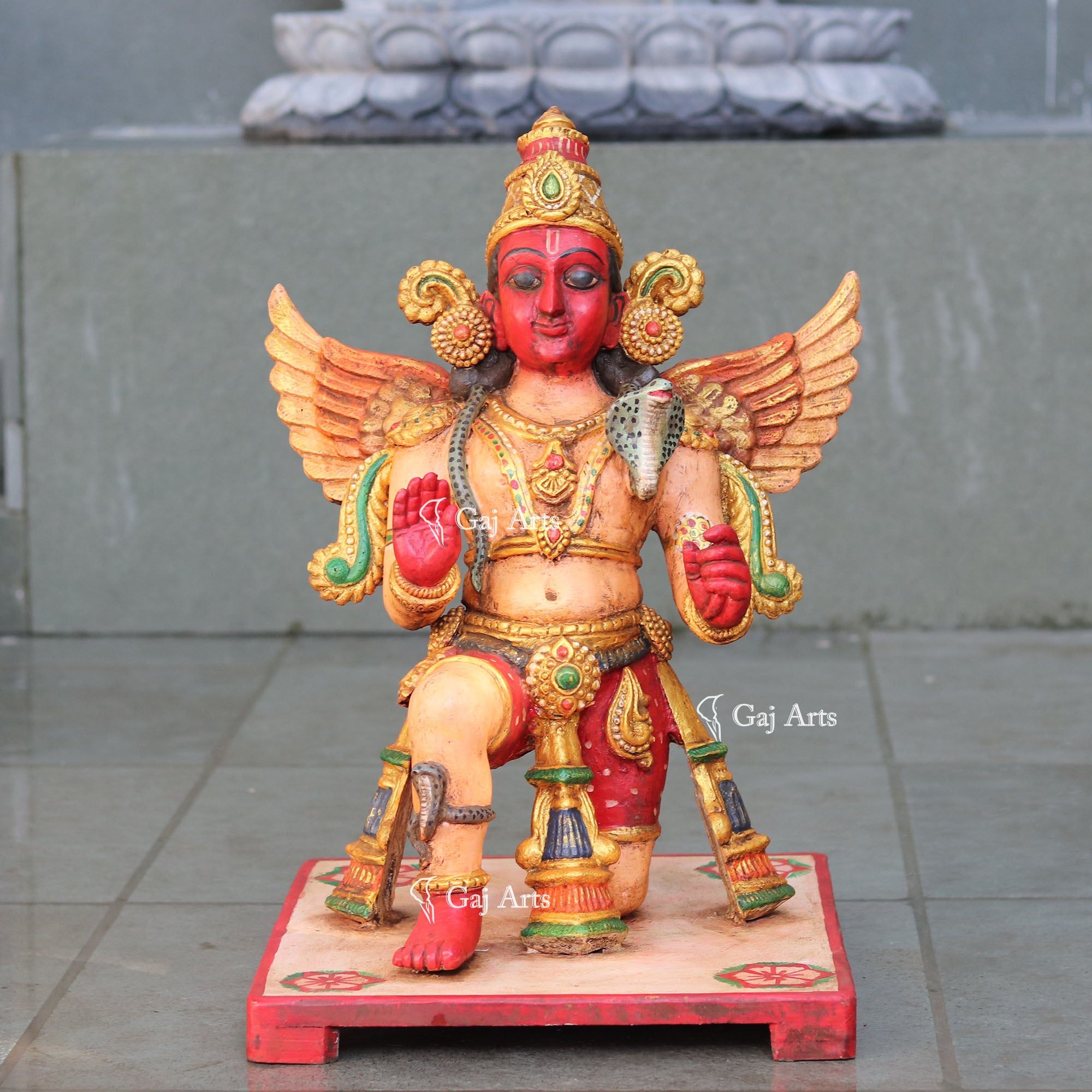 Handcrafted Wooden Garuda Idol in Ashirwad Mudra | 24 Inch
