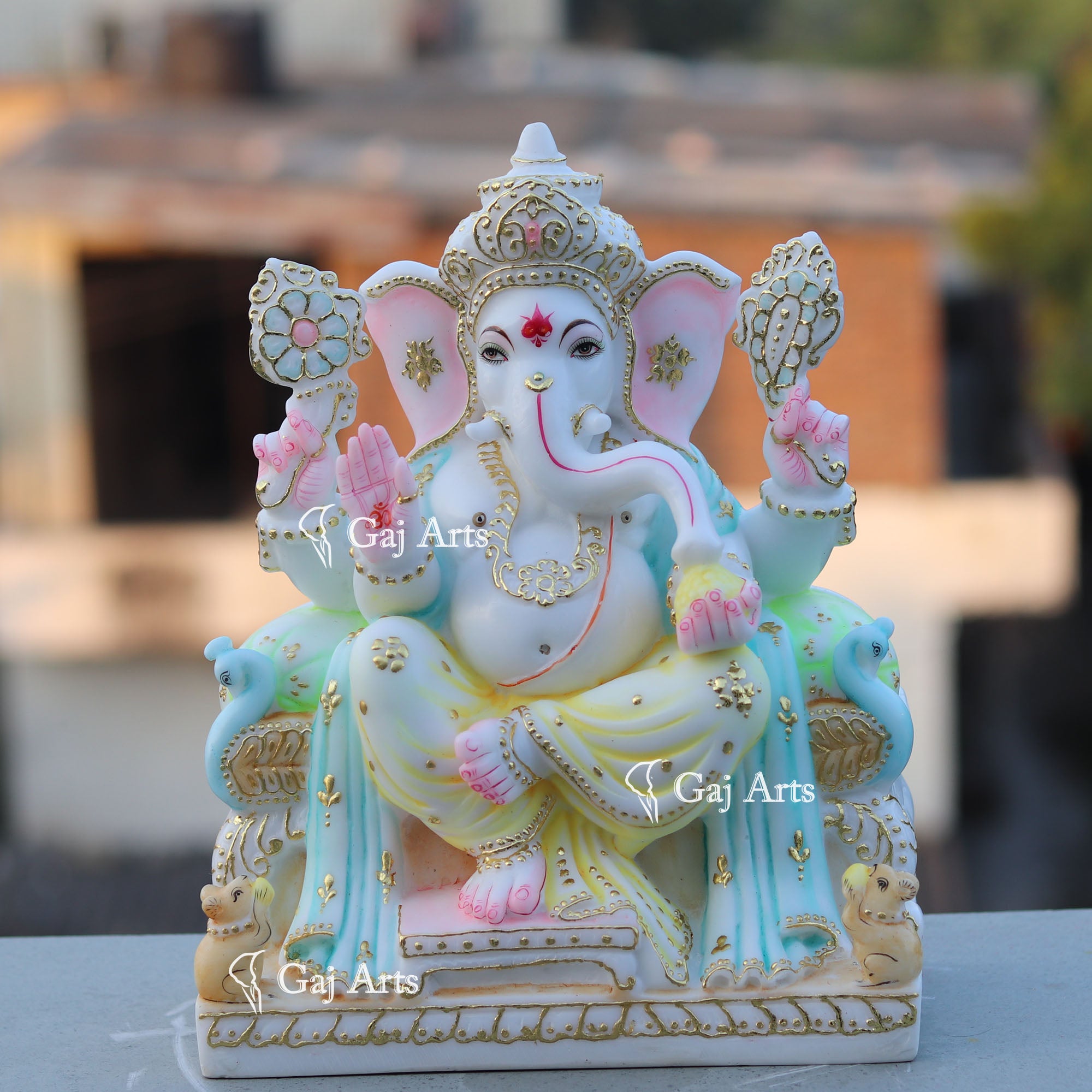 White Marble Ethiopia Ganpati Idol | 12 Inch