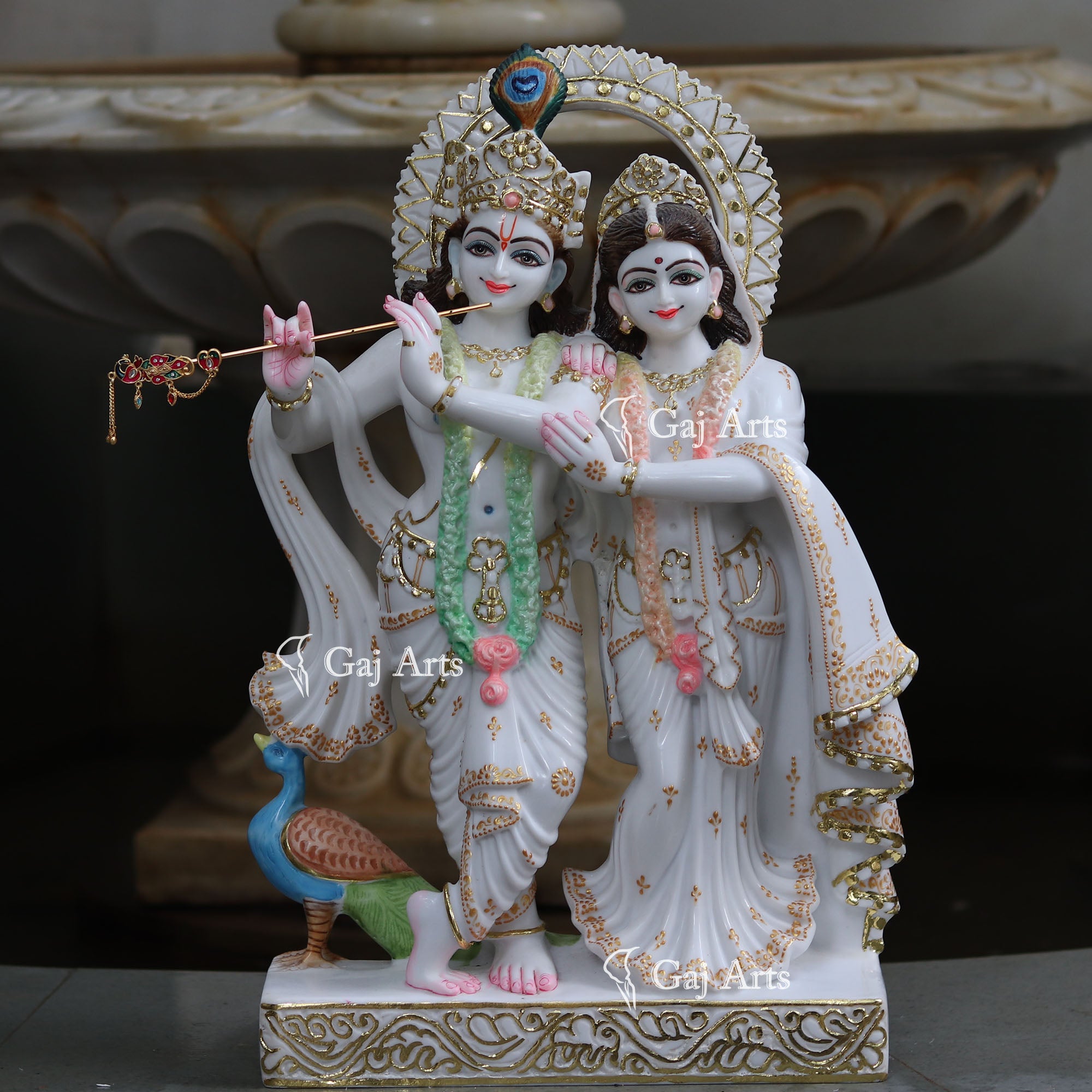 White Marble Ethiopia Radha Krishna Jodi Idol | 24 Inch