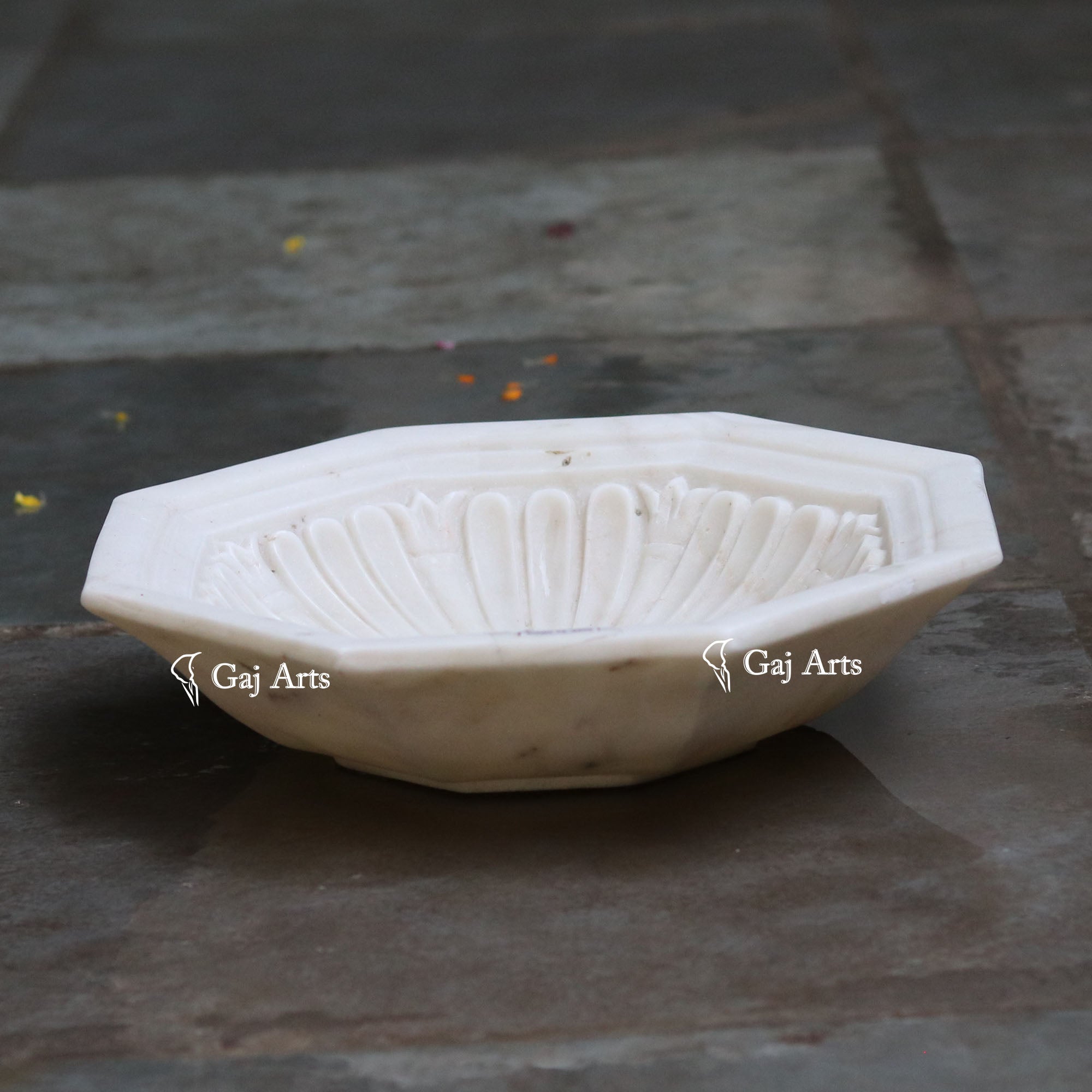 Rajasthan White Marble Decorative Flower Uruli | 15 Inch