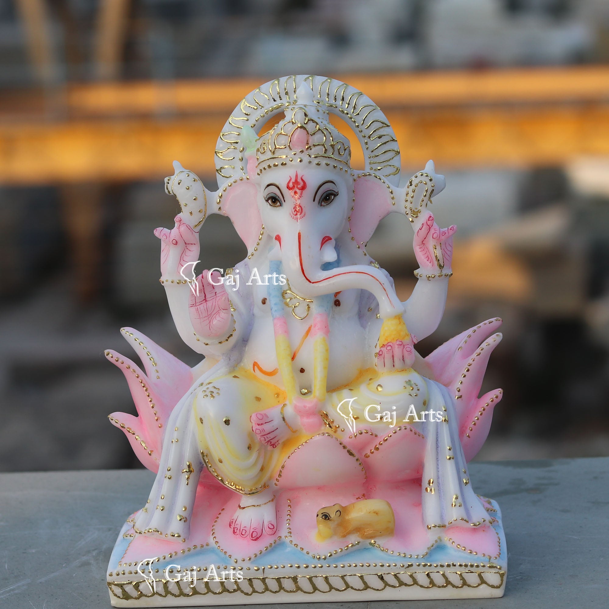 Decorative White Marble Ganesh Idol | 9 Inch