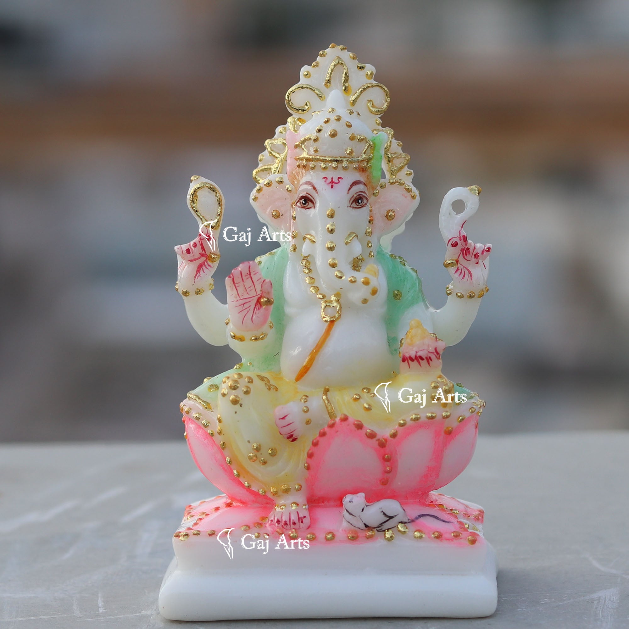 White Ethiopia Marble Ganesh Murti | 4 Inch