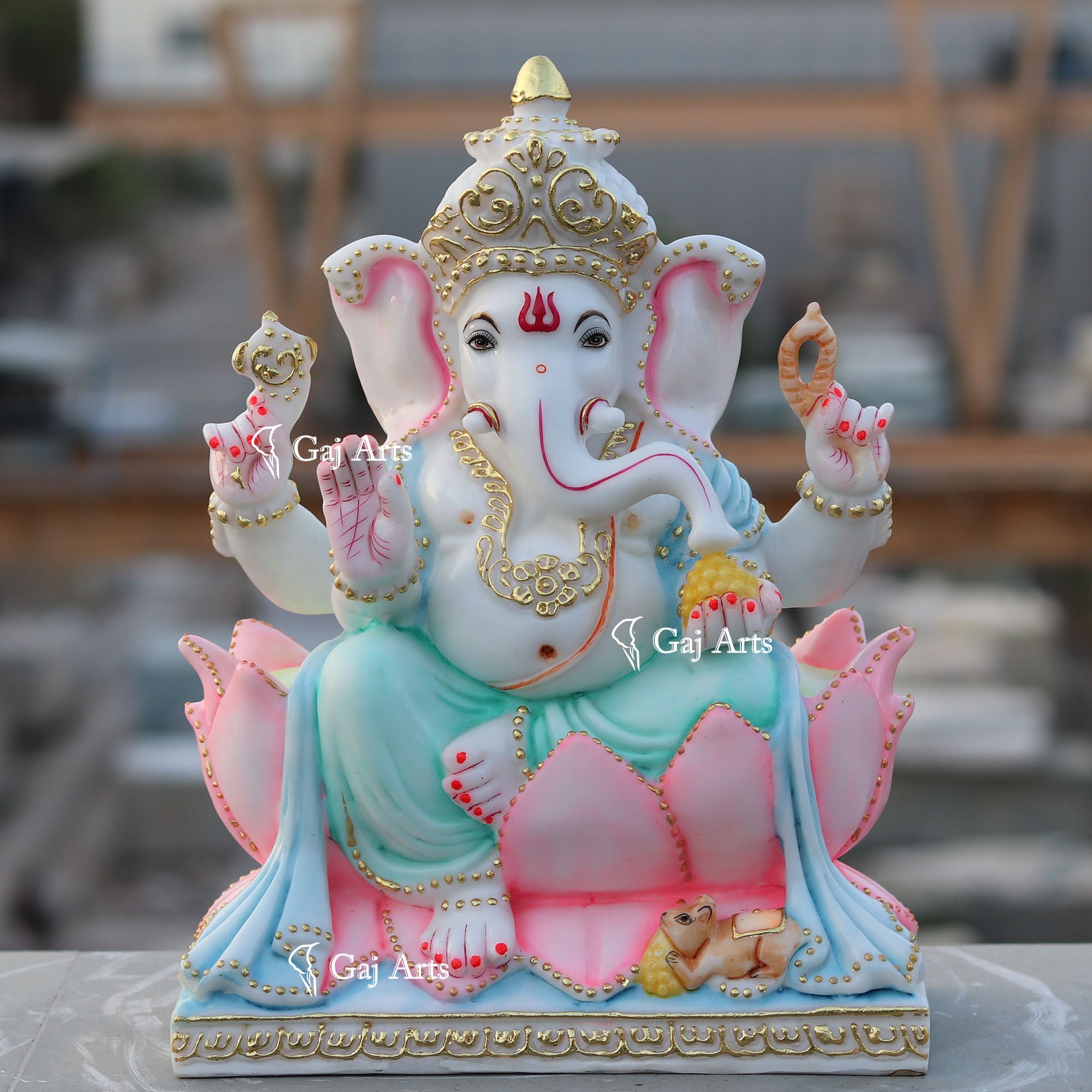 White Marble Ethiopia Ganesh Idol | 15 Inch