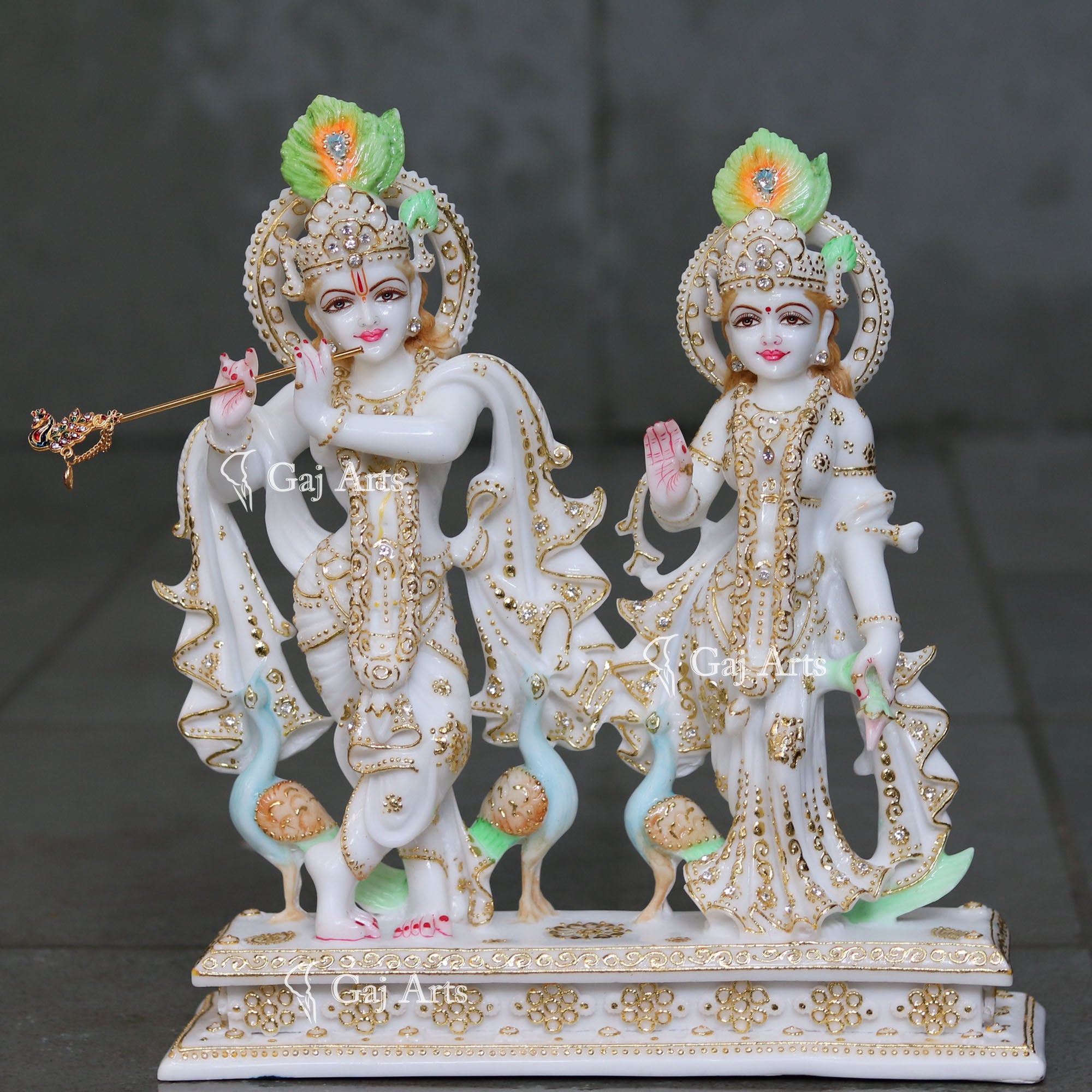 White Marble Ethiopia Radha Krishna Jugal Jodi Statue | 15 Inch