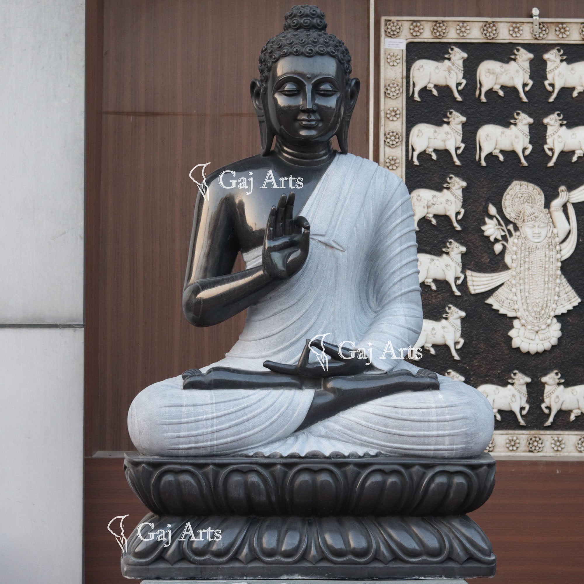Black Marble Sitting Buddha Statue | 54 Inch