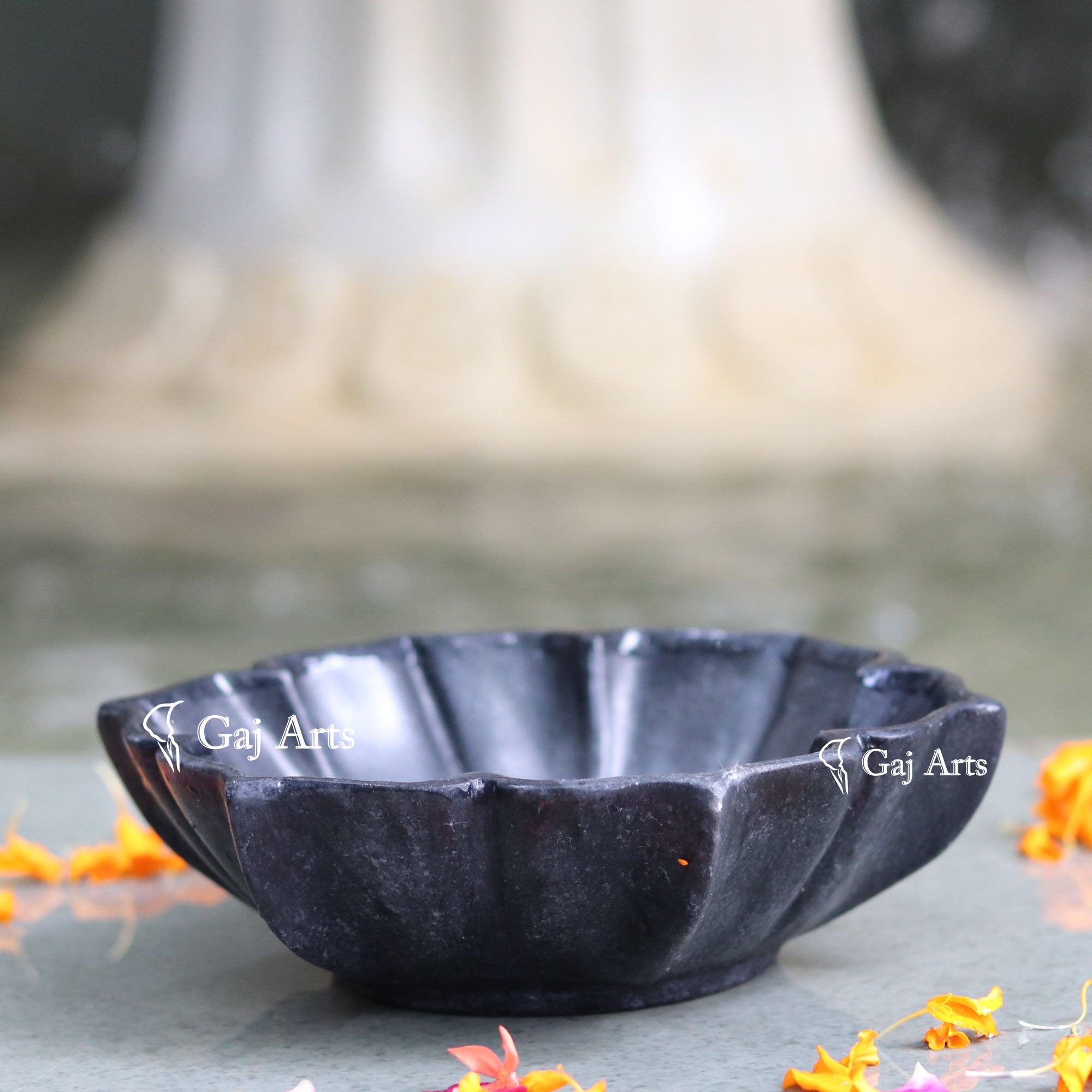 Black Marble Floral Bowl | 7 Inch