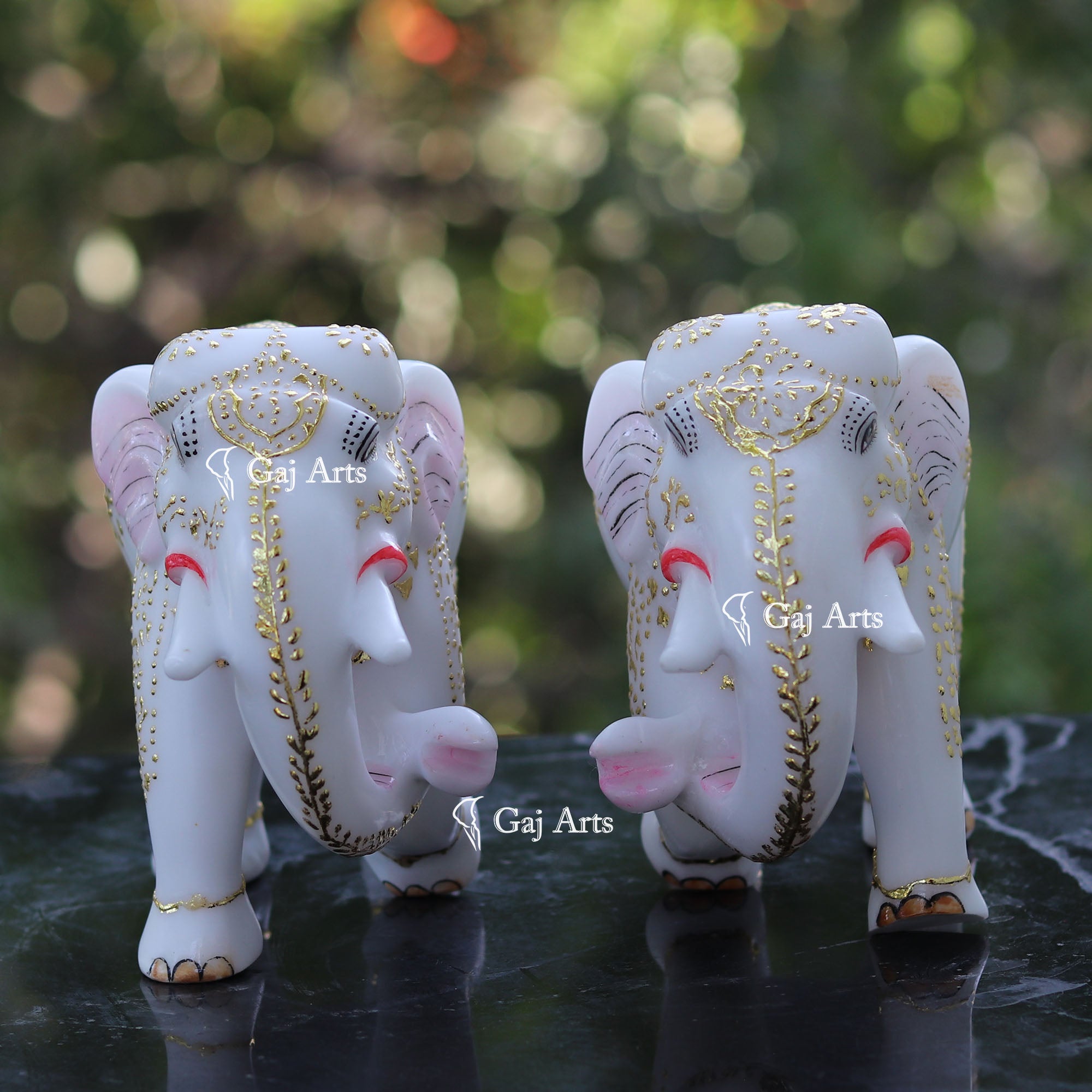 White Ethiopia Marble Elephant Statue | 9 Inch