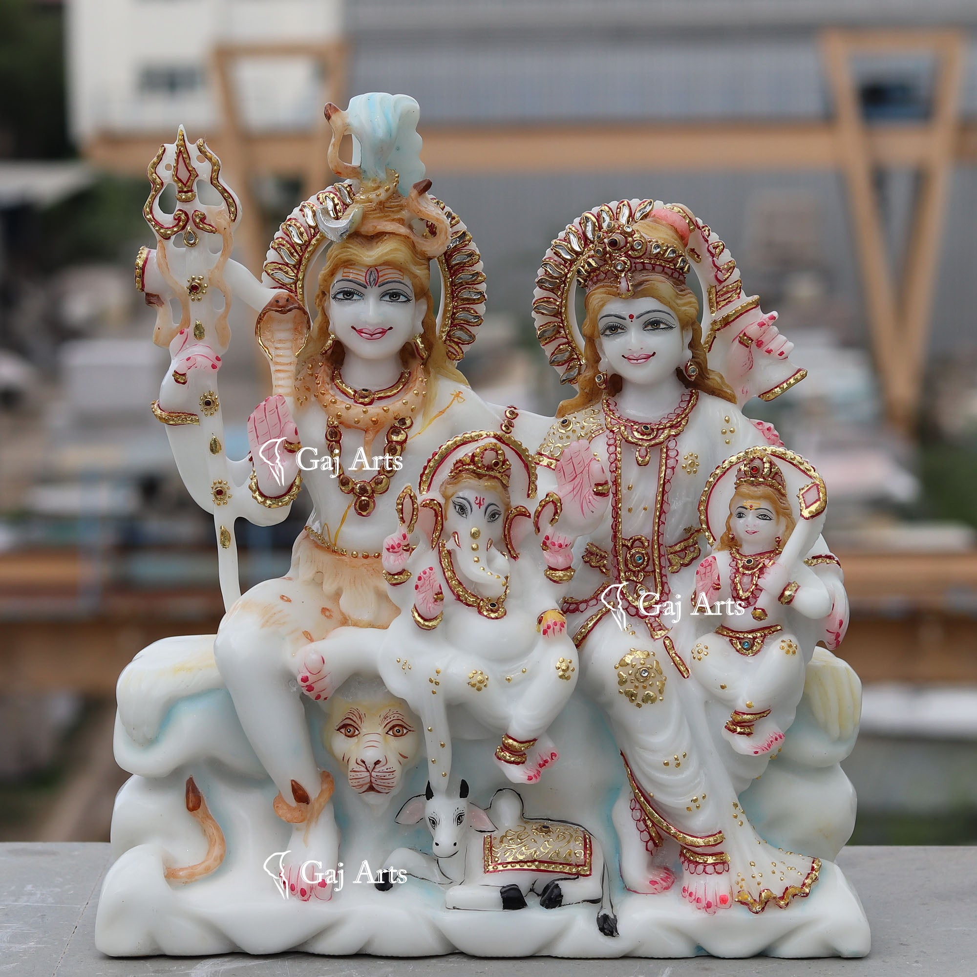 White Ethiopia Marble Shiv Parivar Statue | 12 Inch