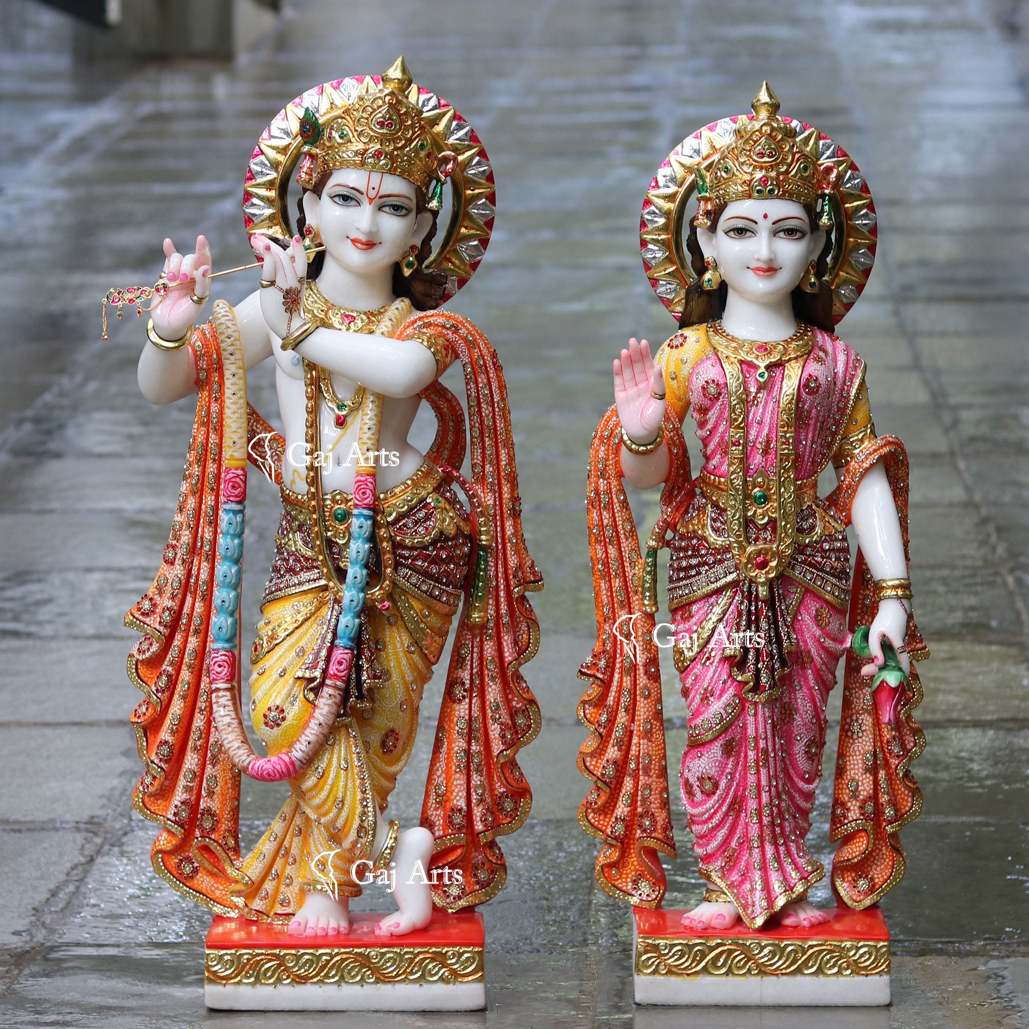 White Vietnam Marble Radha Krishna Idol | 36 Inch