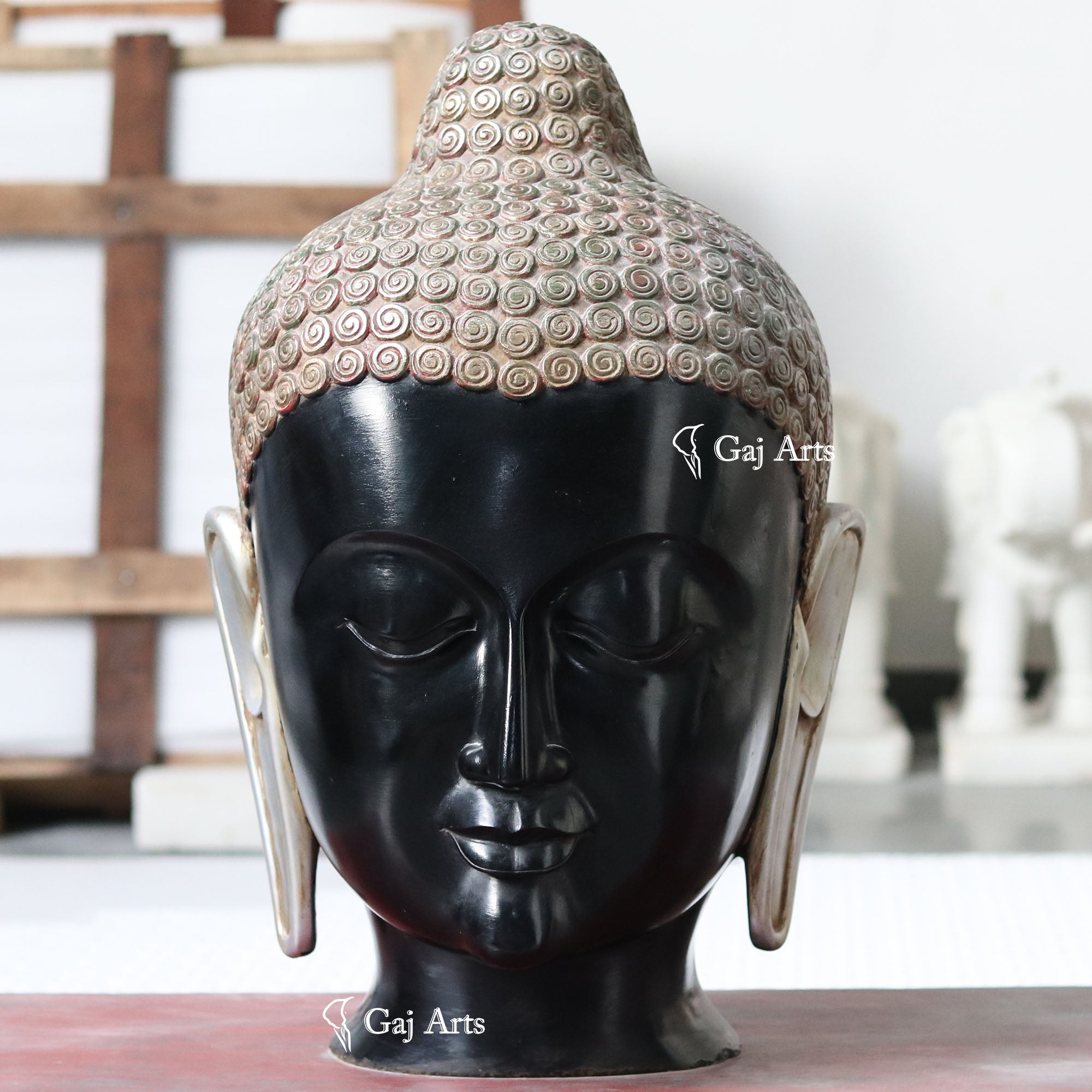 Black Marble Buddha Head Statue | 24 Inch