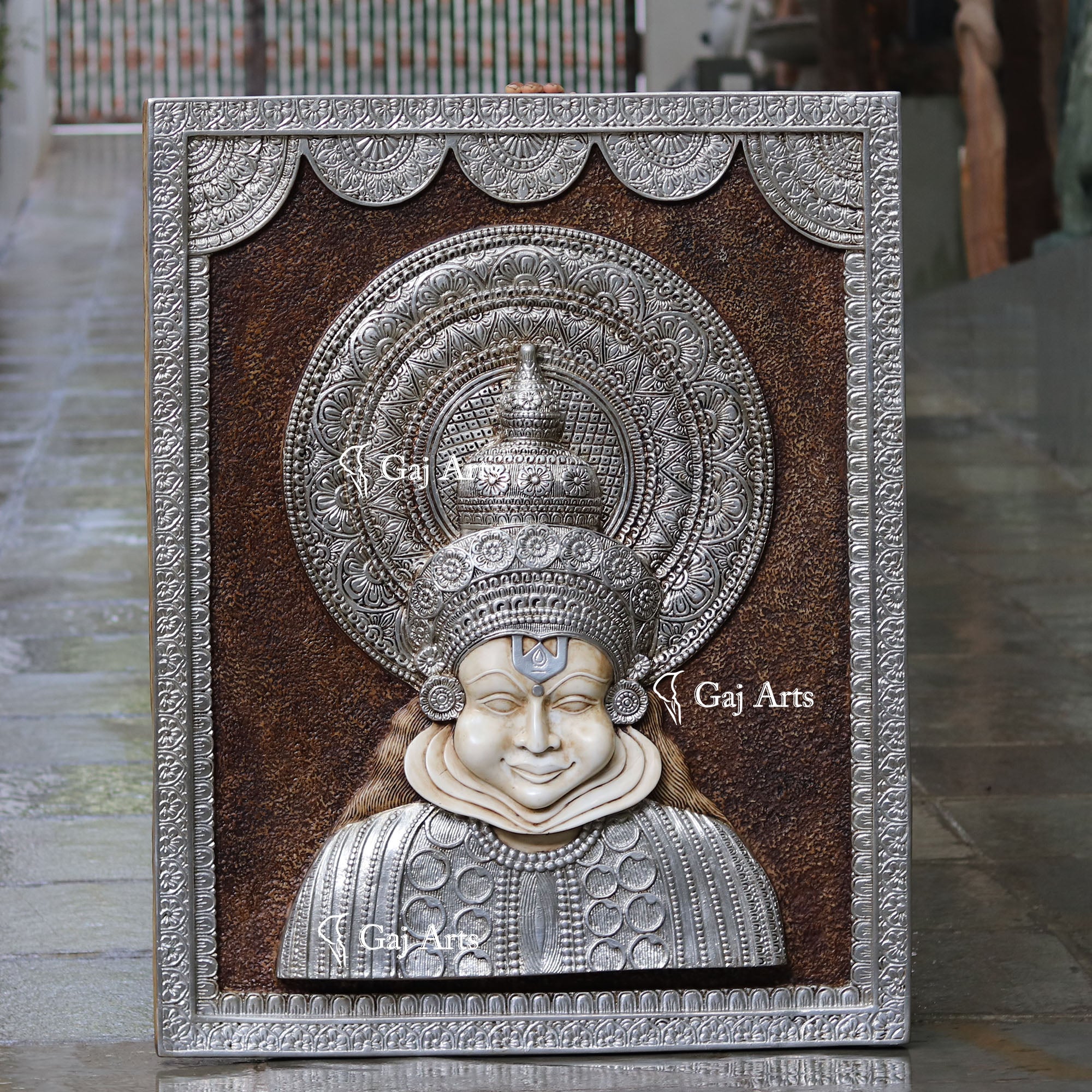 Antique Finish Kathakali Wall Panel Silver Art | 48 Inch