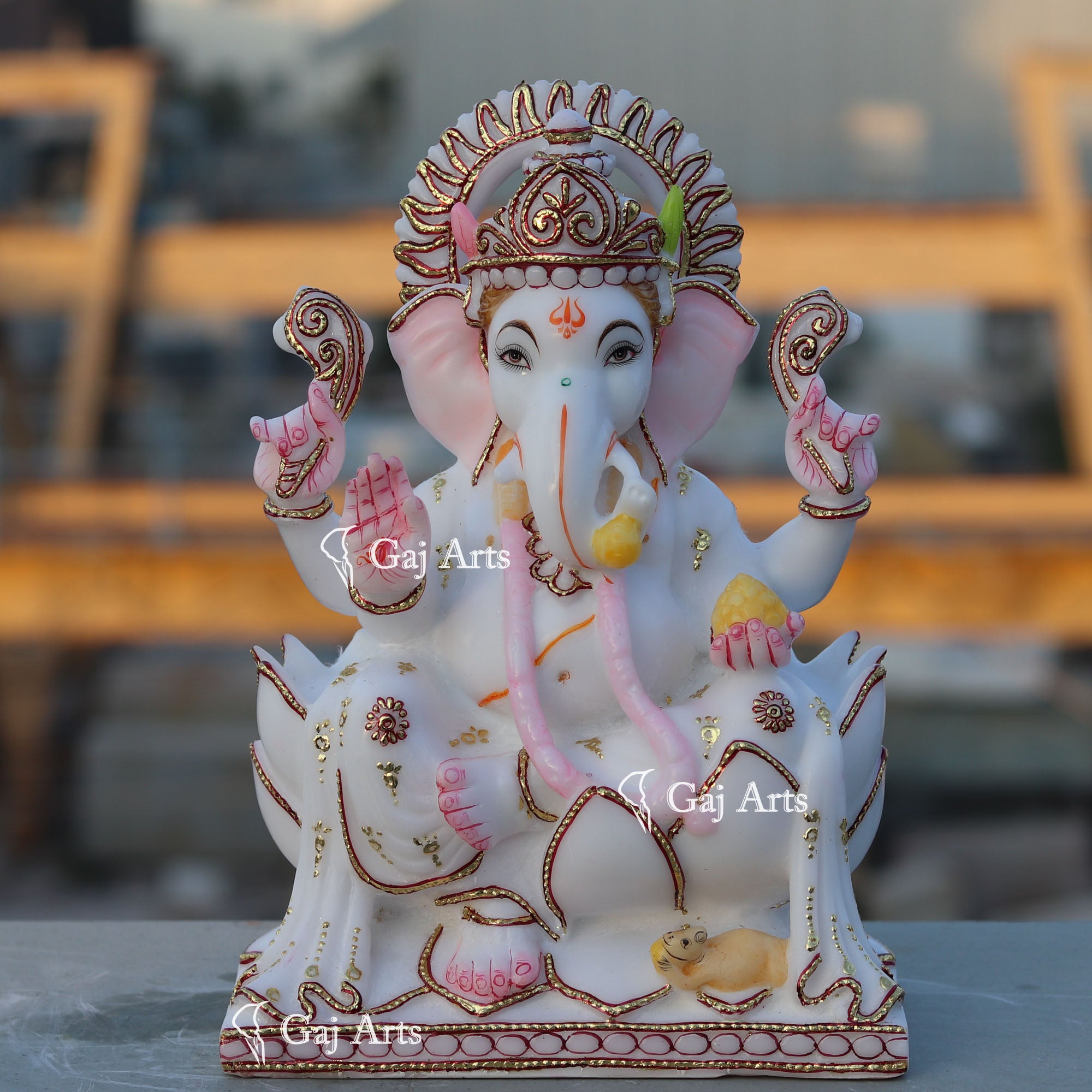 White Marble Ethiopia Ganesh Idol | 12 Inch