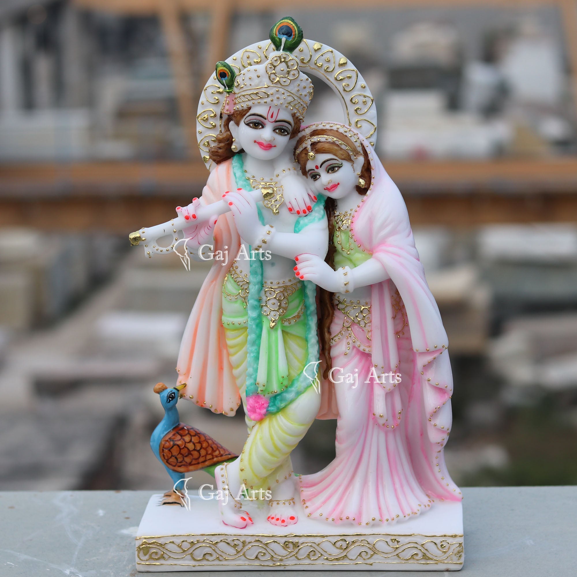 White Marble Ethiopia Radha Krishna Jodi Statue | 15 Inch