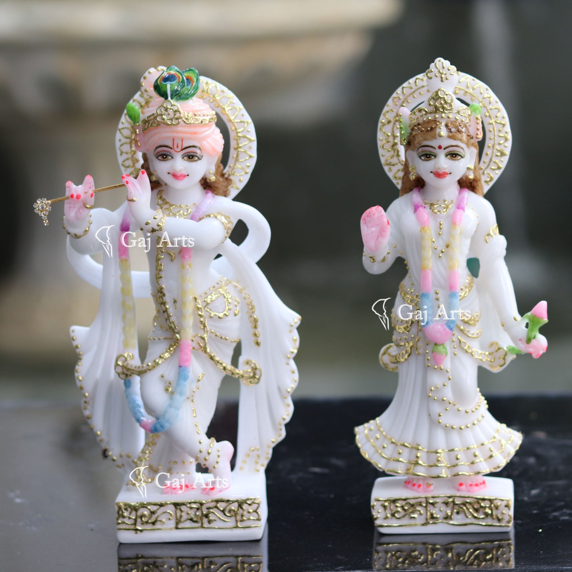White Marble Ethiopia Radha Krishna Idol | 9 Inch