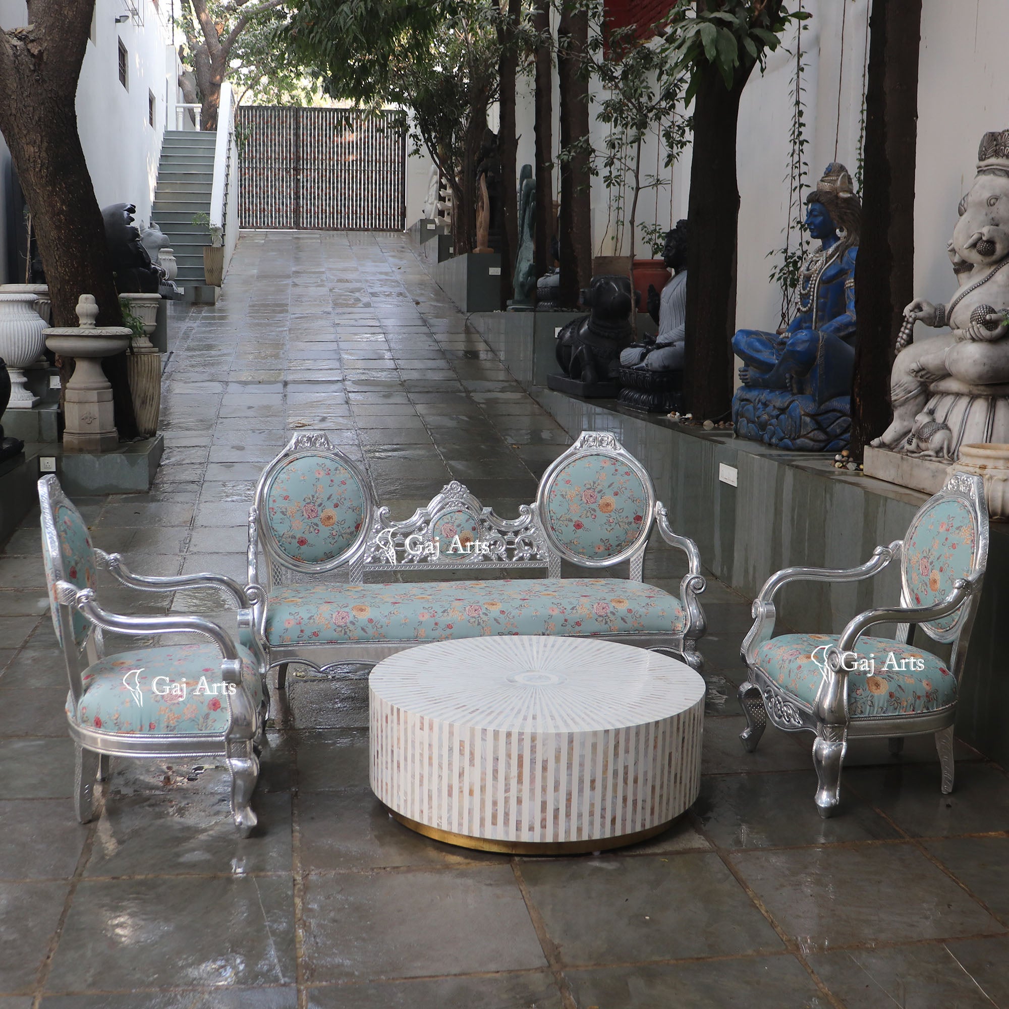 5 Seater Silver  Sofa Set