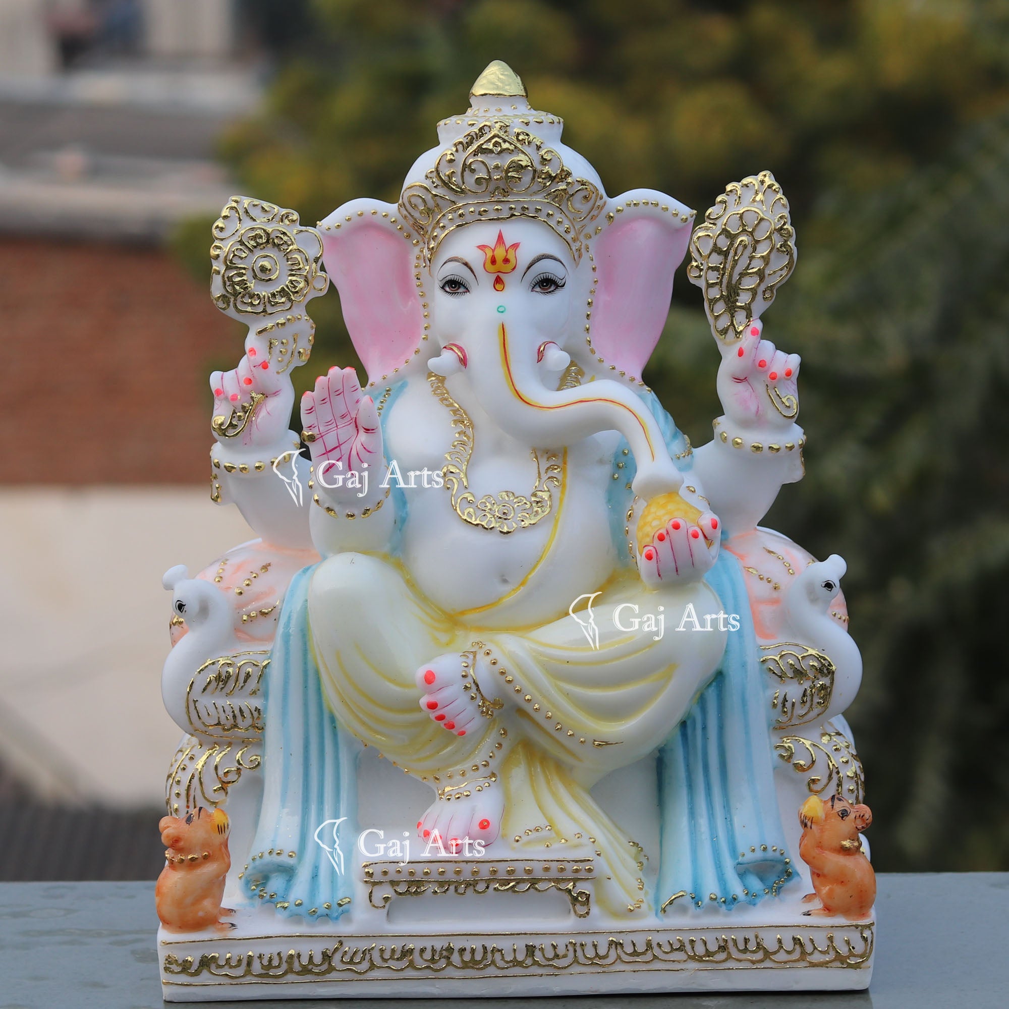 White Marble Ethiopia Ganesh Idol | 15 Inch