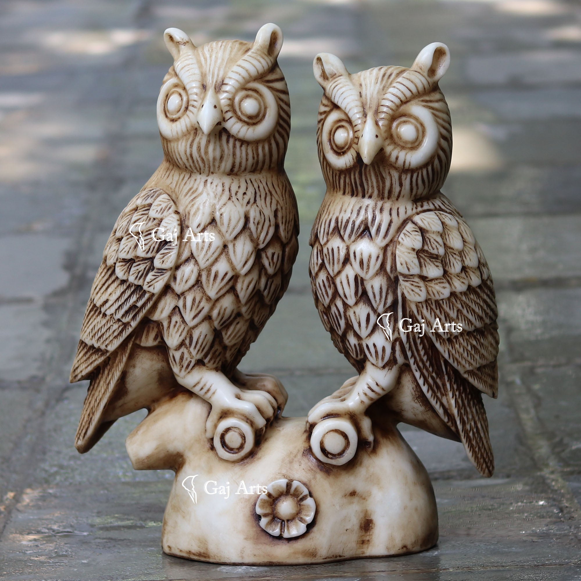 White Marble owl Pair  | 21 Inch