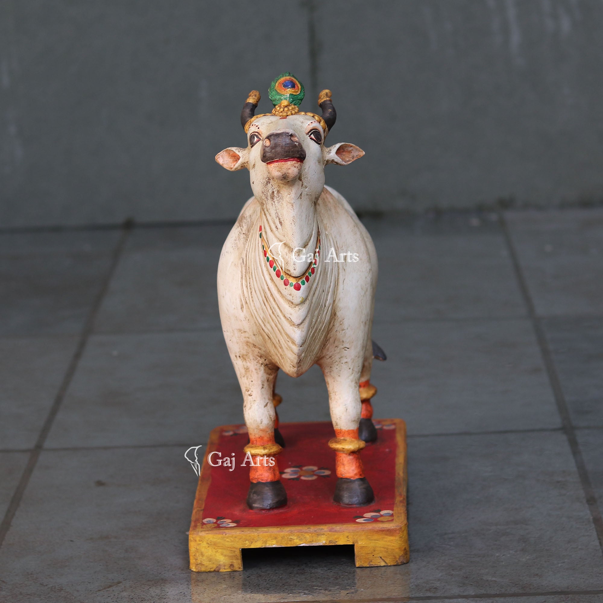 Natural Wooden Cow Statue | 18 Inch