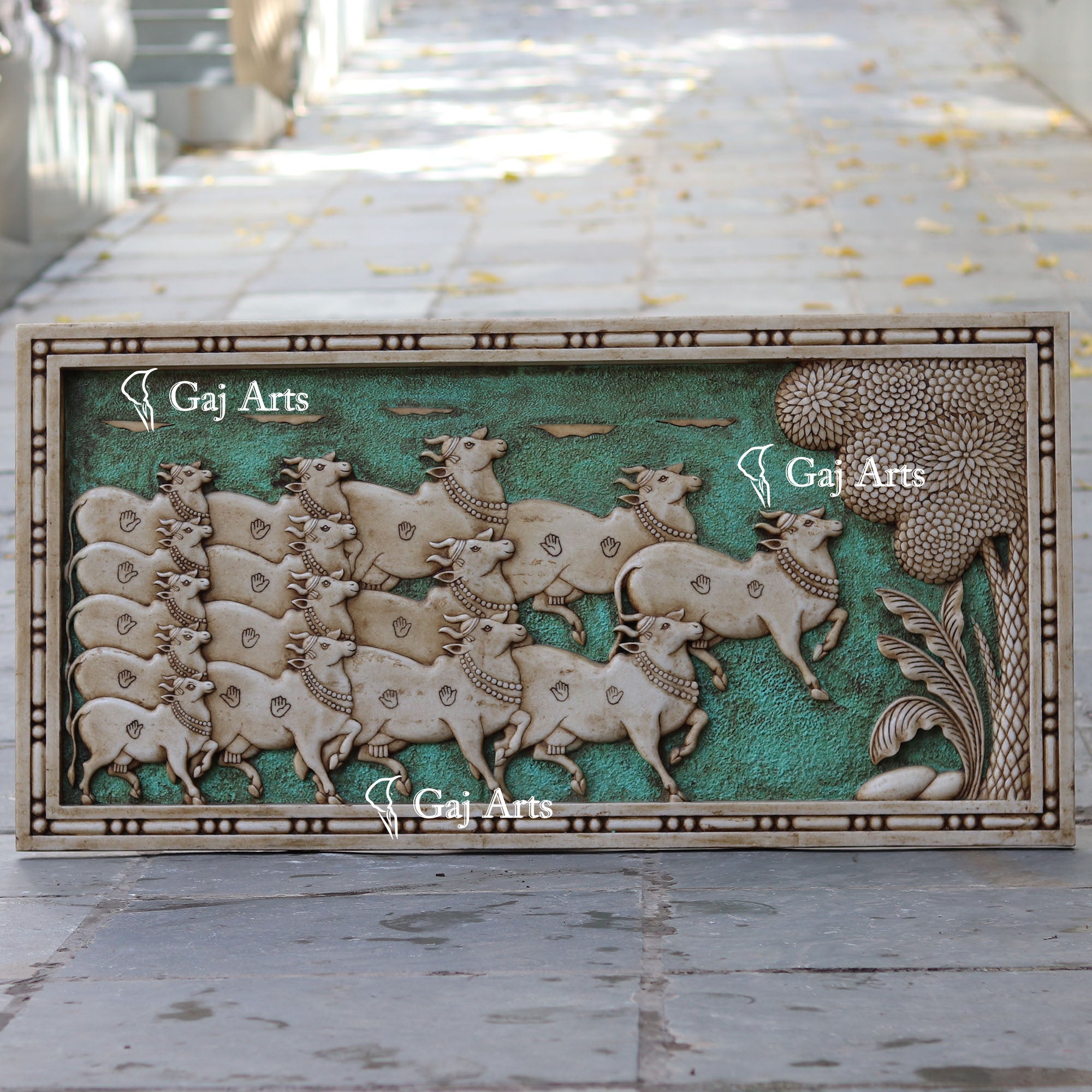 White Antique Finish Marble Cow Wall Panel | 48 Inch