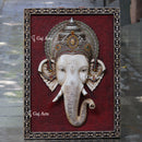 White Antique Finish  Ganpati Face Wall Panel | 48 Inch