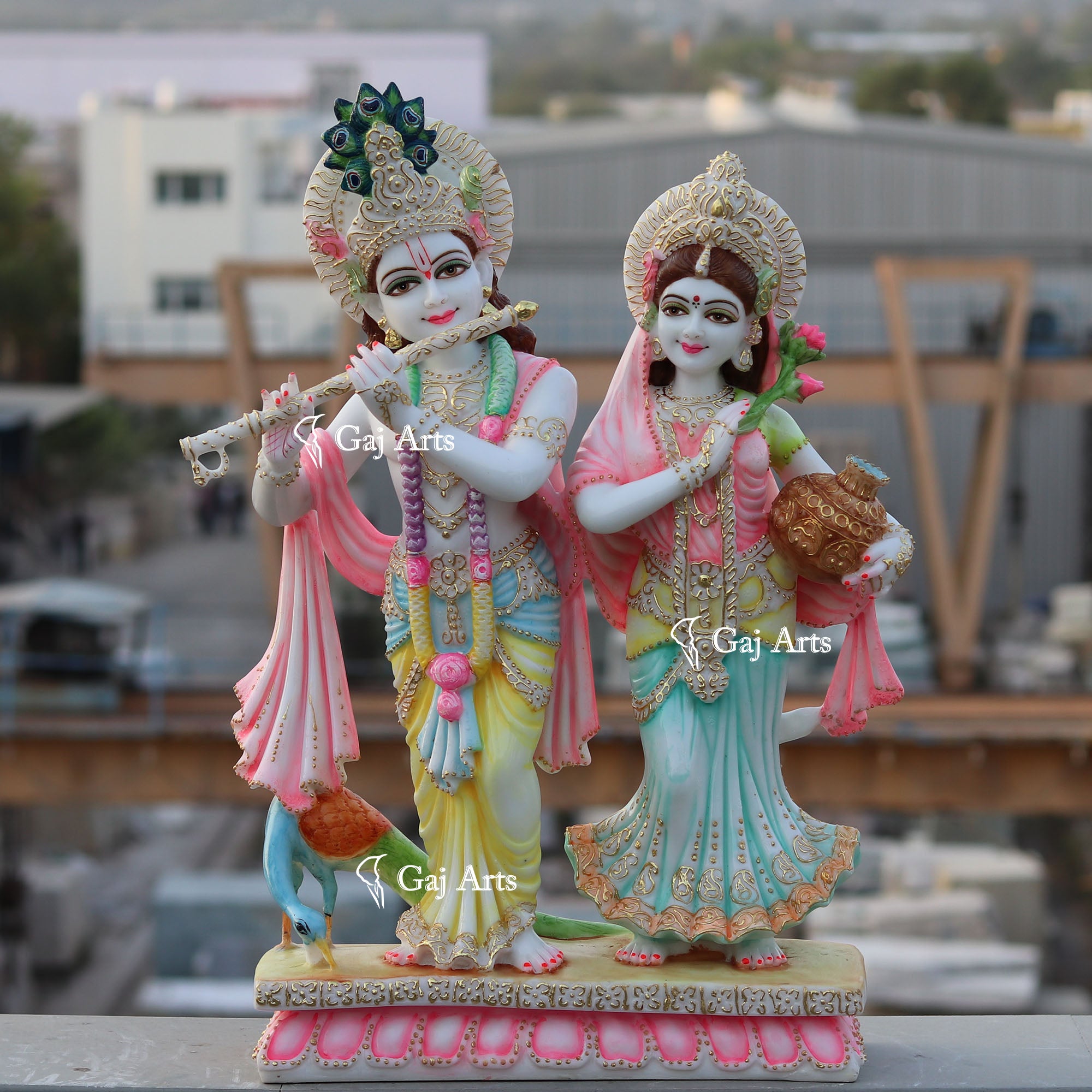White Marble Ethiopia Radha Krishna Jodi Idol | 27 Inch