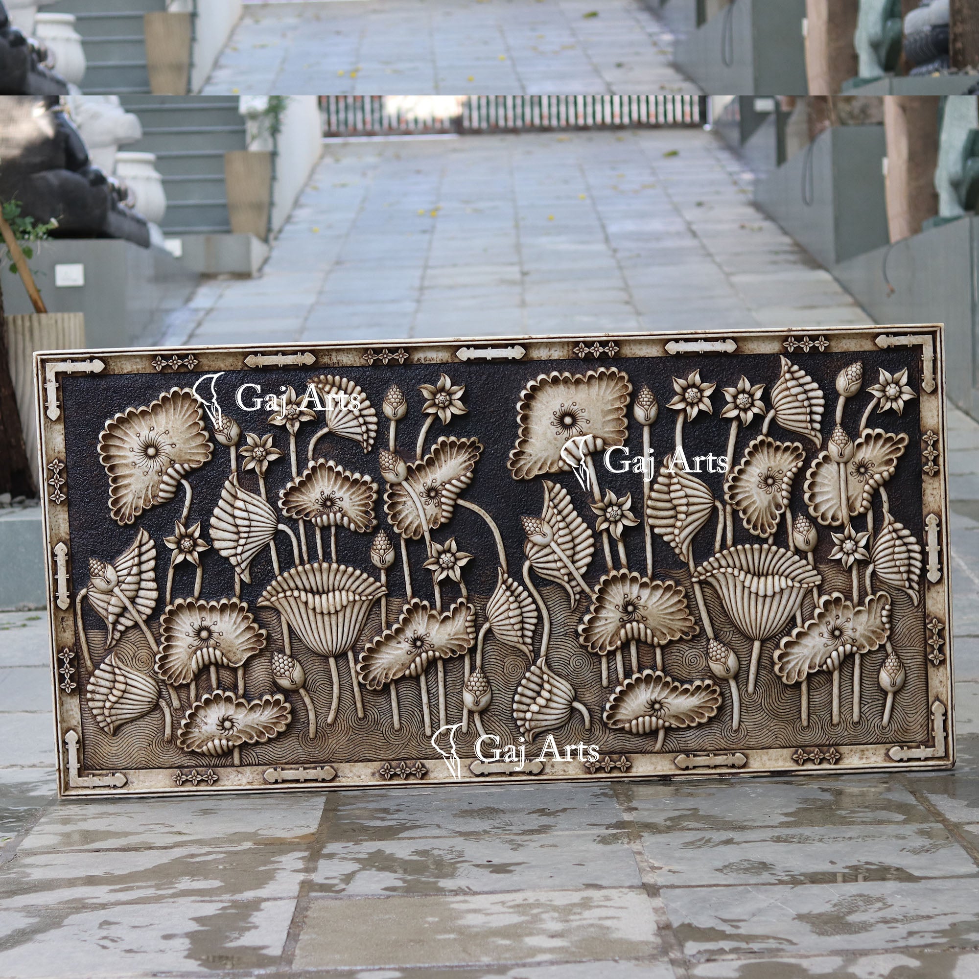 White Marble Hand-Carved Floral Wall Panel | 72 Inch