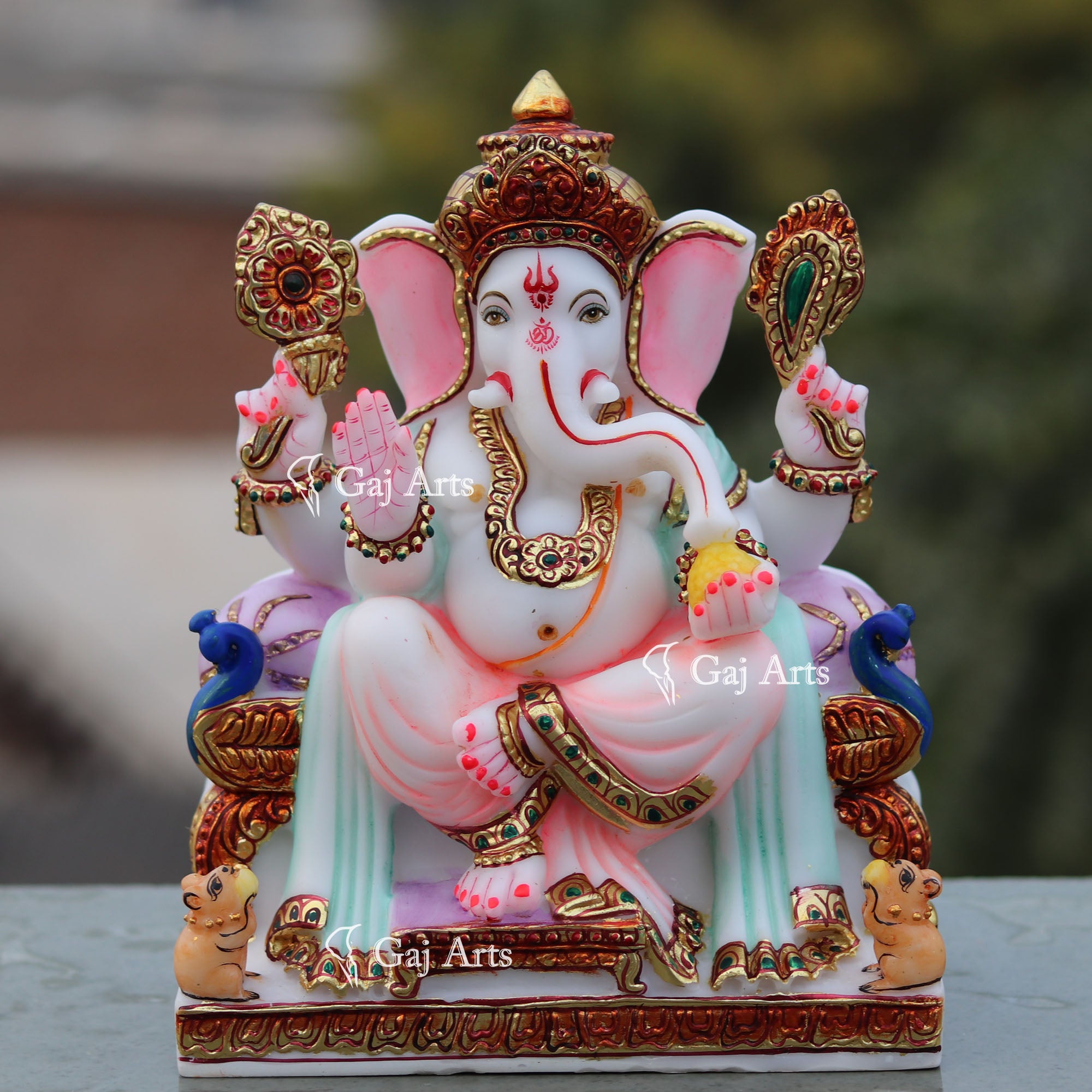 Marble Ganesh Statue on Singhasan | 9 Inch