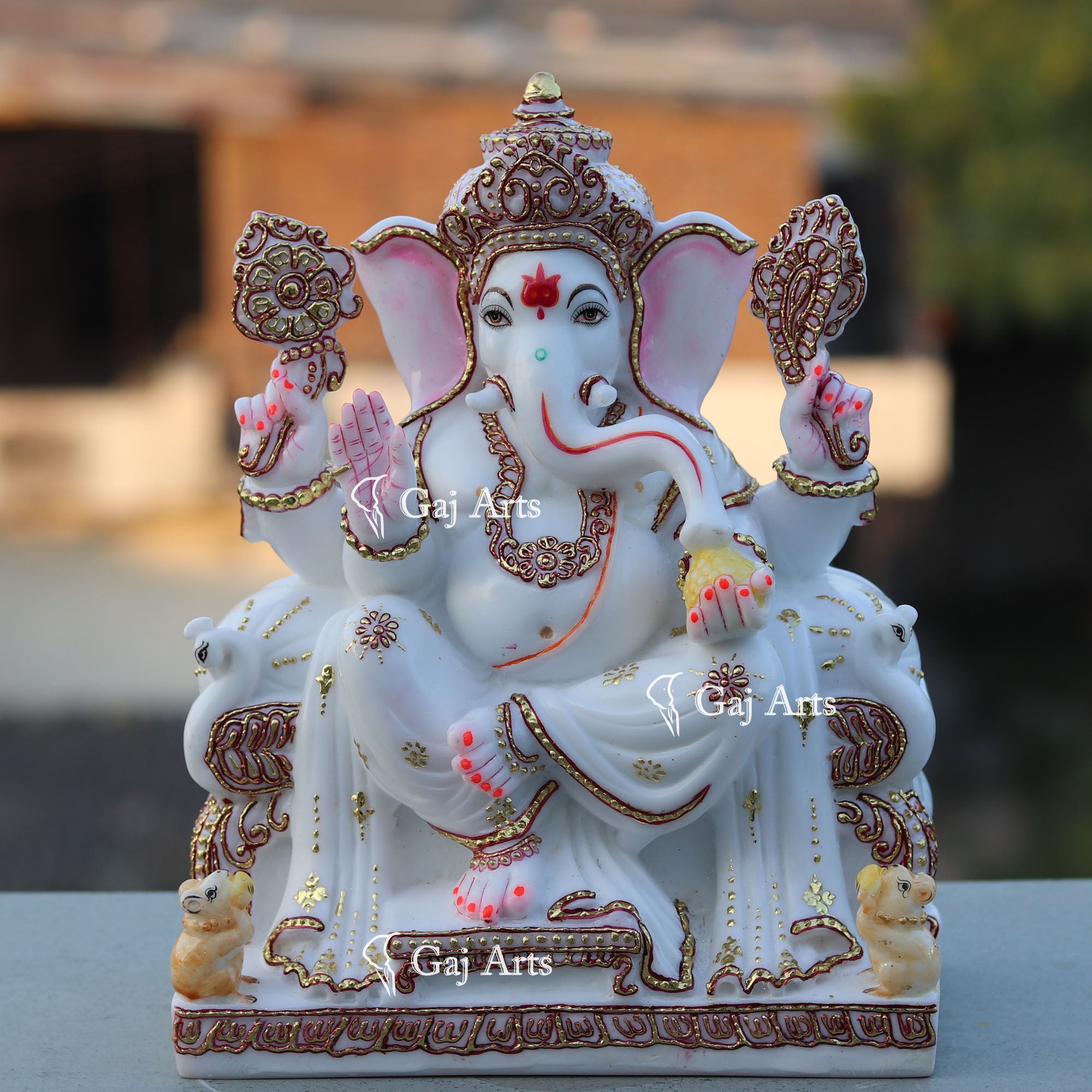 White Marble Ethiopia Ganesh Idol | 12 Inch