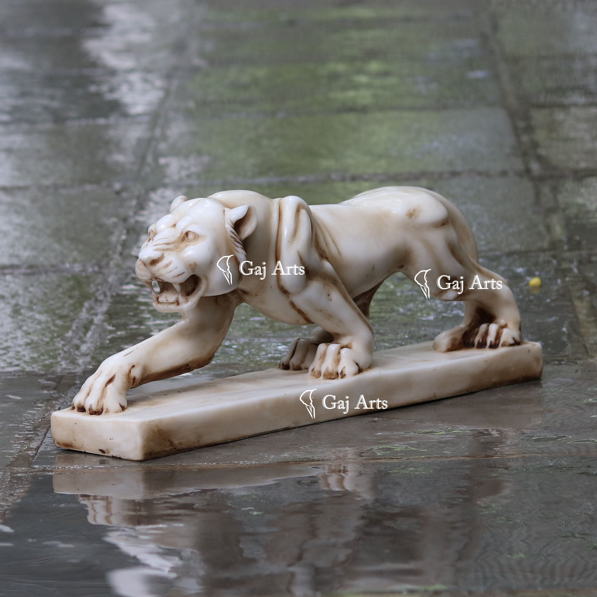 White Ethiopia Marble Panther Sculpture | 24 Inch